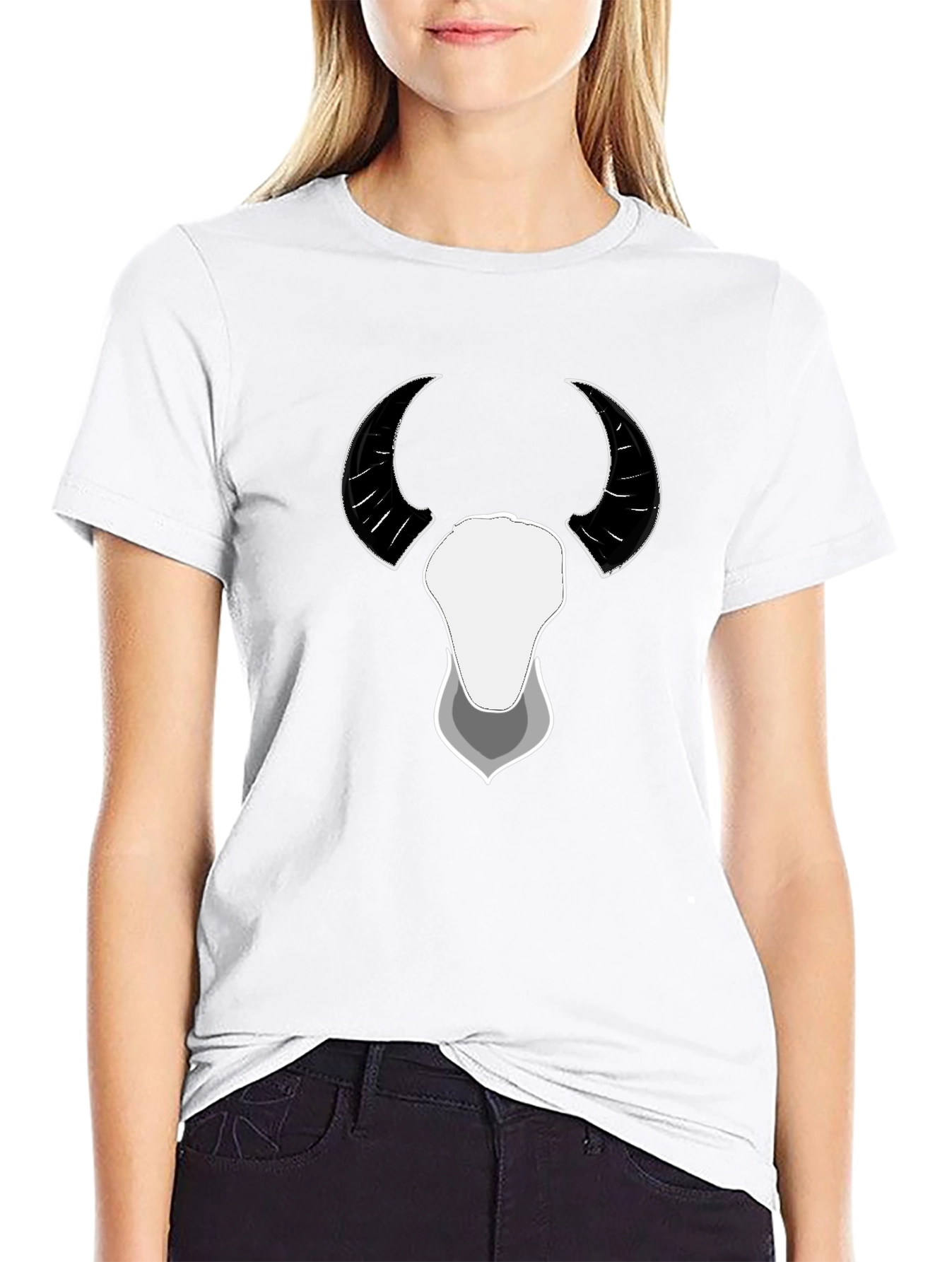 Bull Horns Graphic Print Black Tee