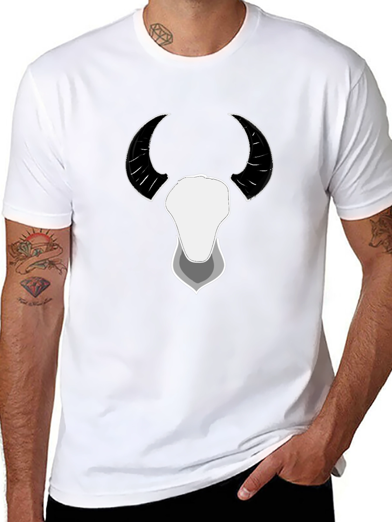 Bull Horns Graphic Print Black Tee