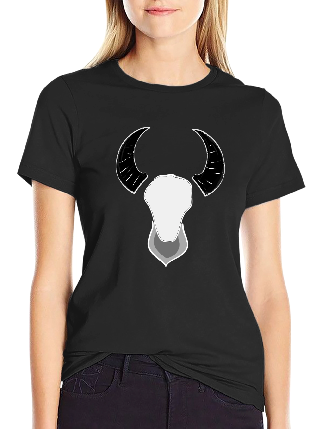 Bull Horns Graphic Print Black Tee