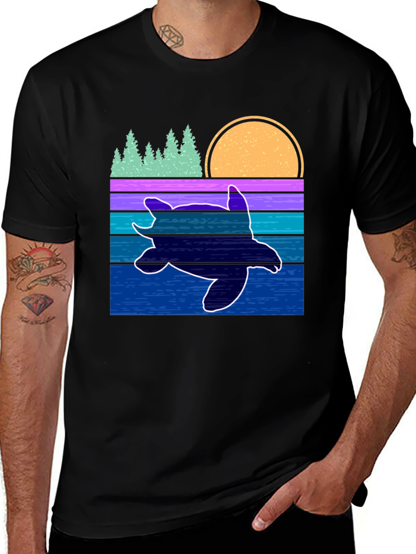 Retro Turtle Sunset Graphic Tee