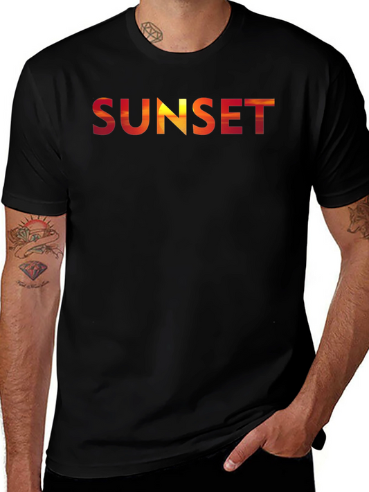 Sunset Graphic Tee - Black Short Sleeve Crew Neck