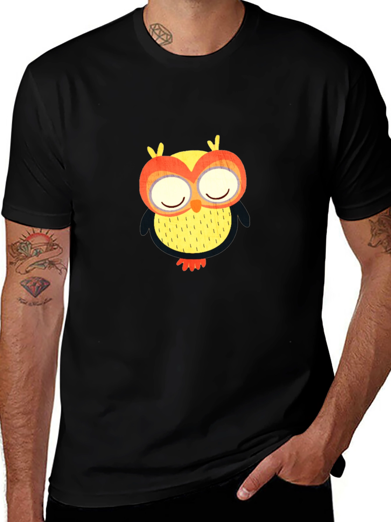 Owl Graphic Tee - Black Cotton Comfort