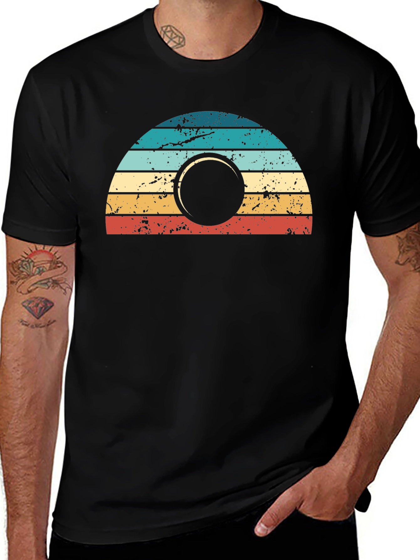 Retro Sunset Graphic Tee - Mens Black T-Shirt