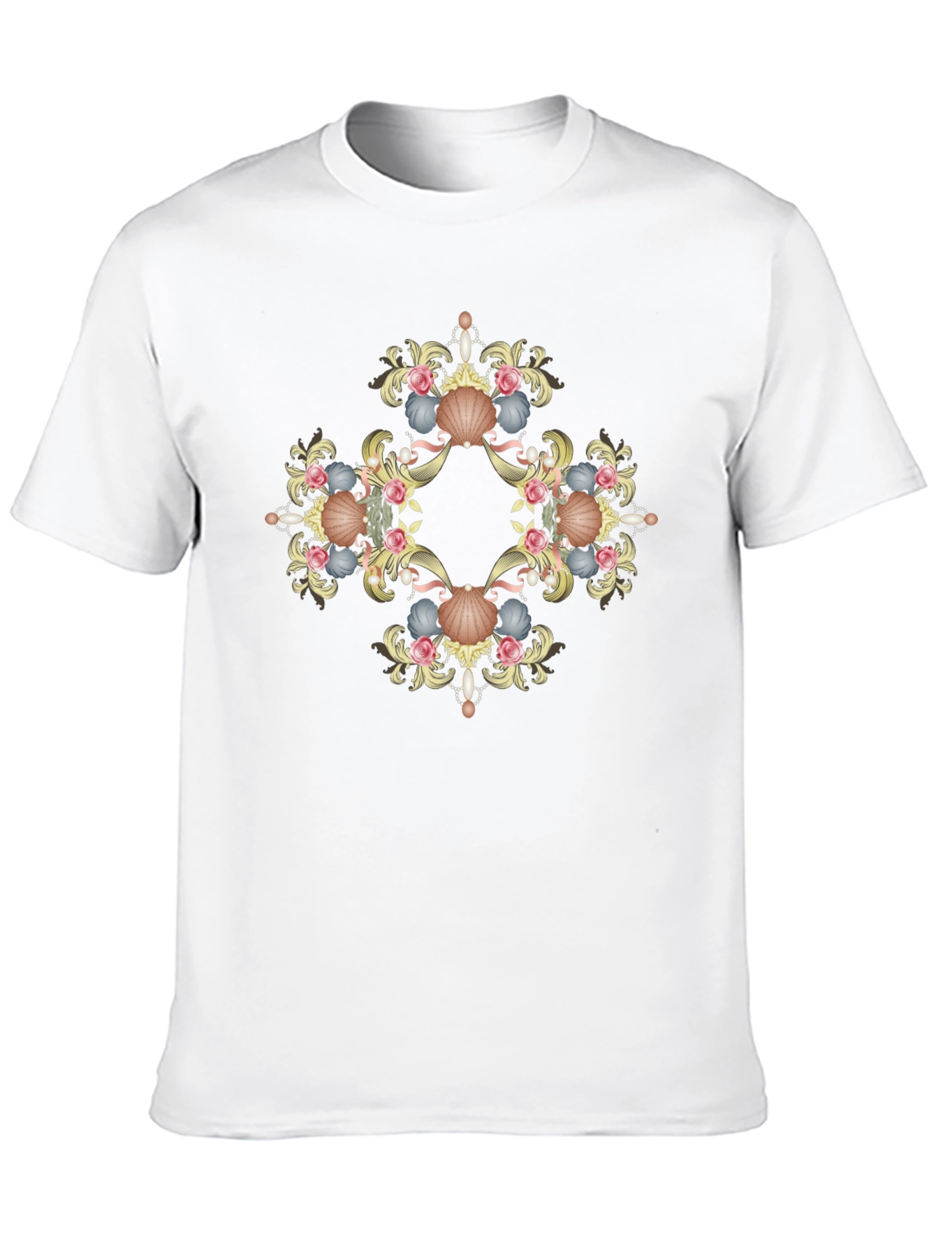 Ornate Seashell Graphic Tee - Black Cotton Shirt