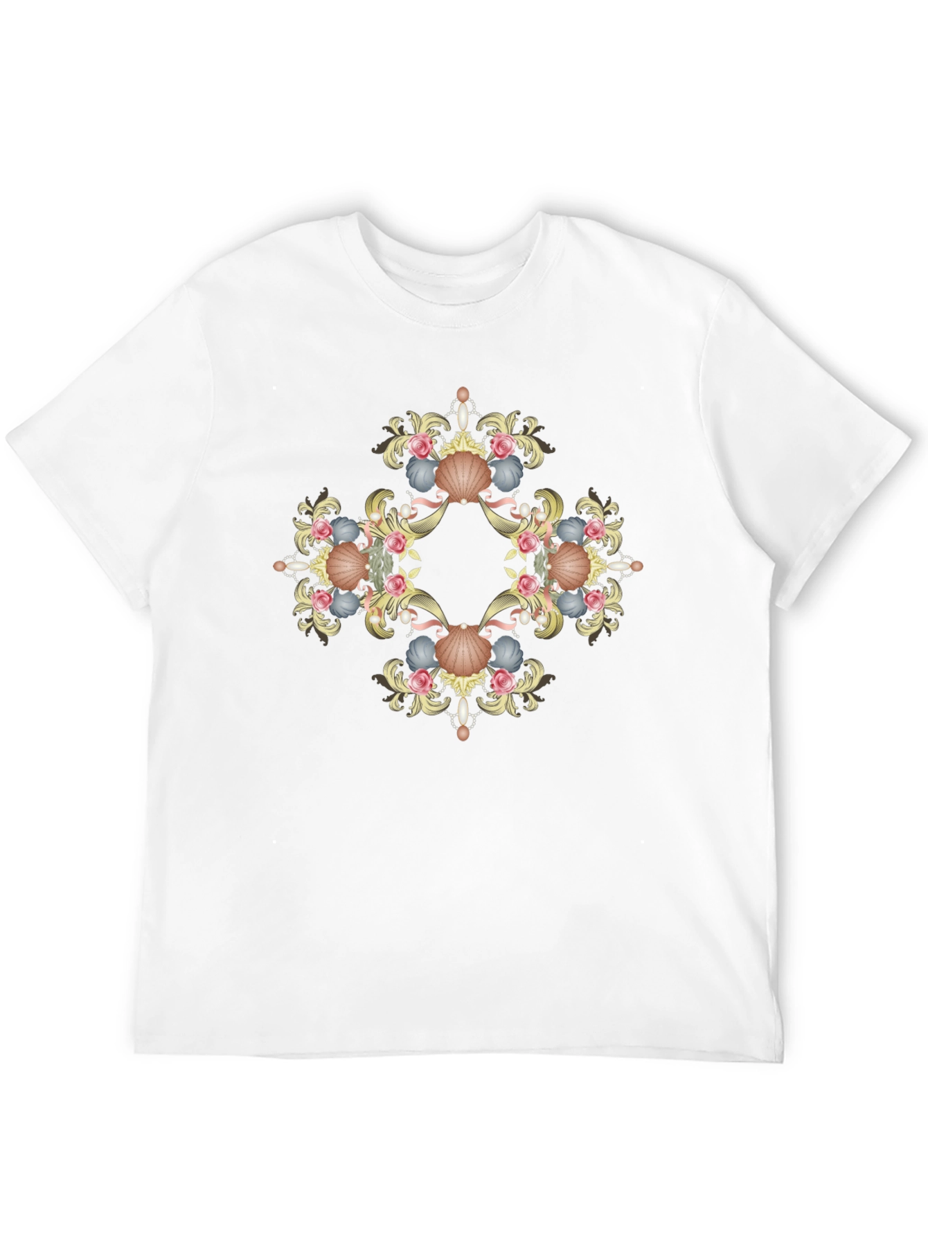 Ornate Seashell Graphic Tee - Black Cotton Shirt