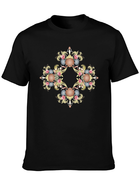 Ornate Seashell Graphic Tee - Black Cotton Shirt