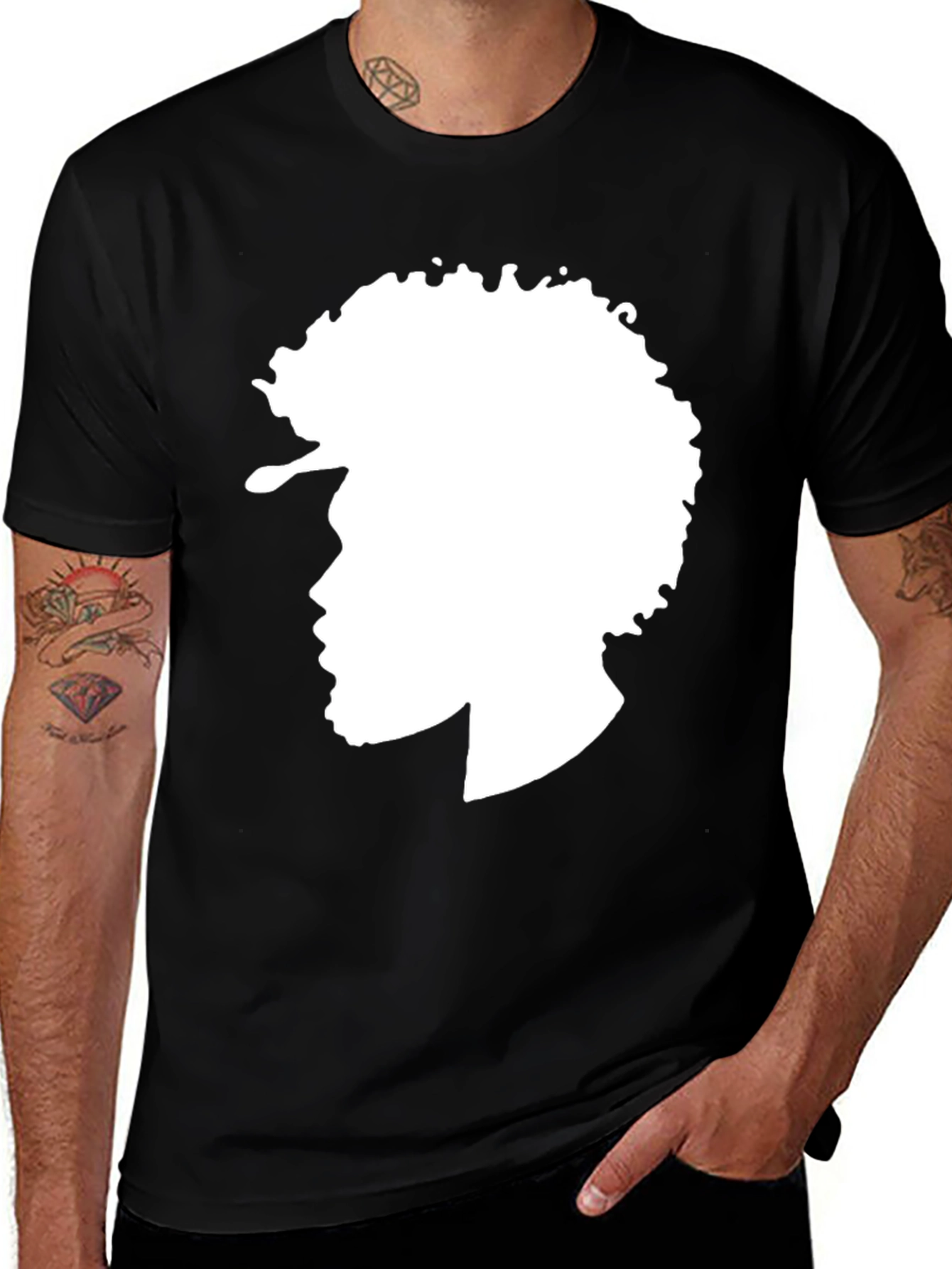 Afro Silhouette Graphic Tee - Stylish Black T-Shirt