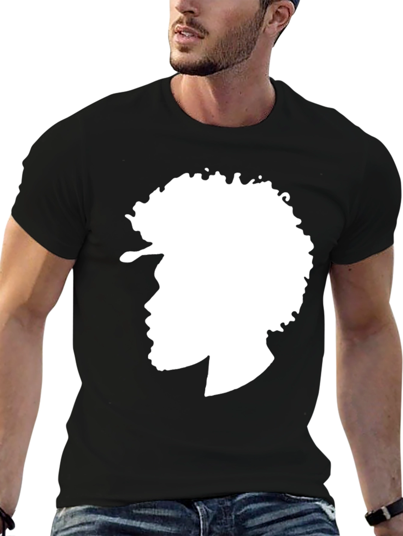 Afro Silhouette Graphic Tee - Stylish Black T-Shirt