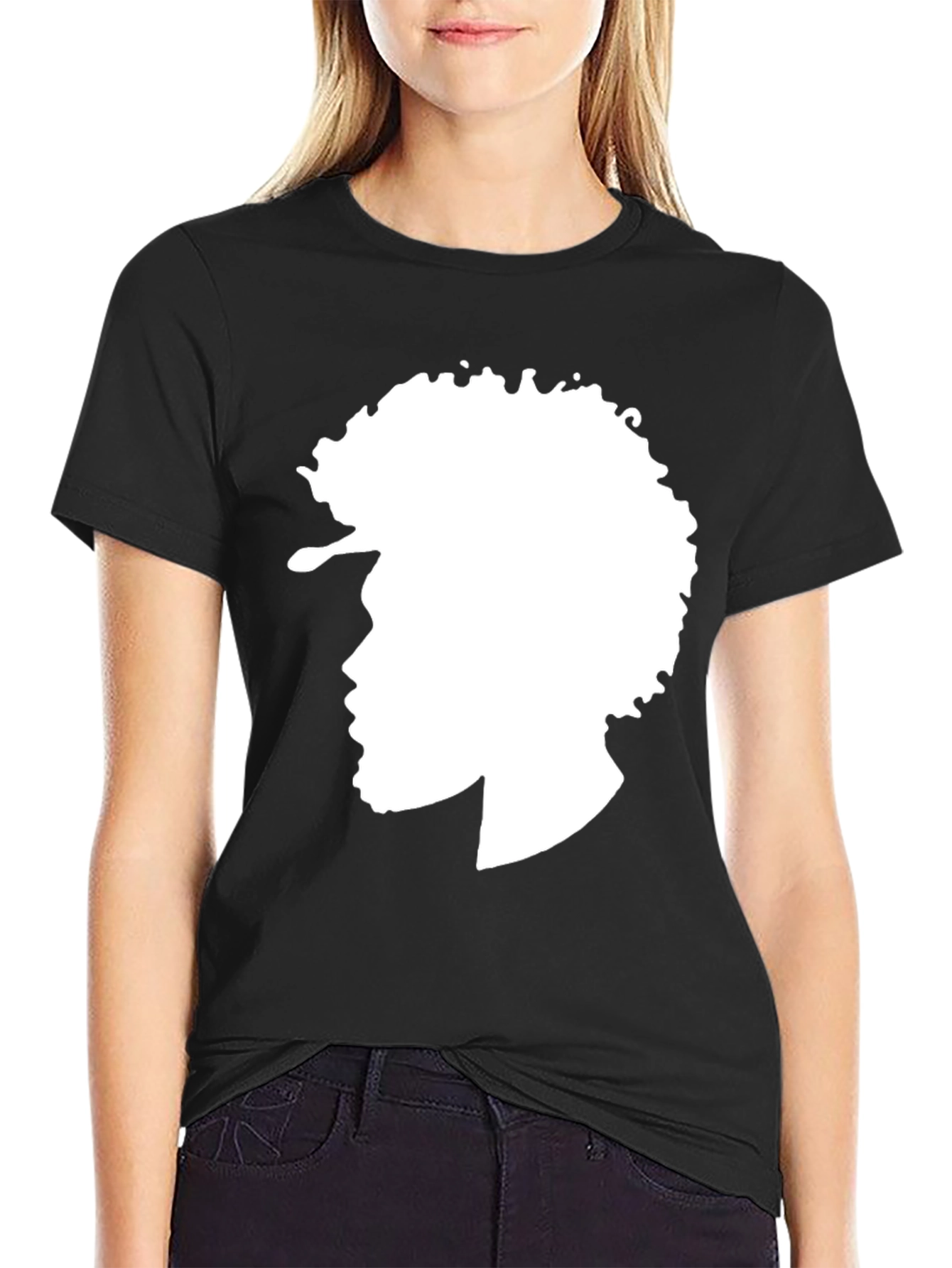 Afro Silhouette Graphic Tee - Stylish Black T-Shirt