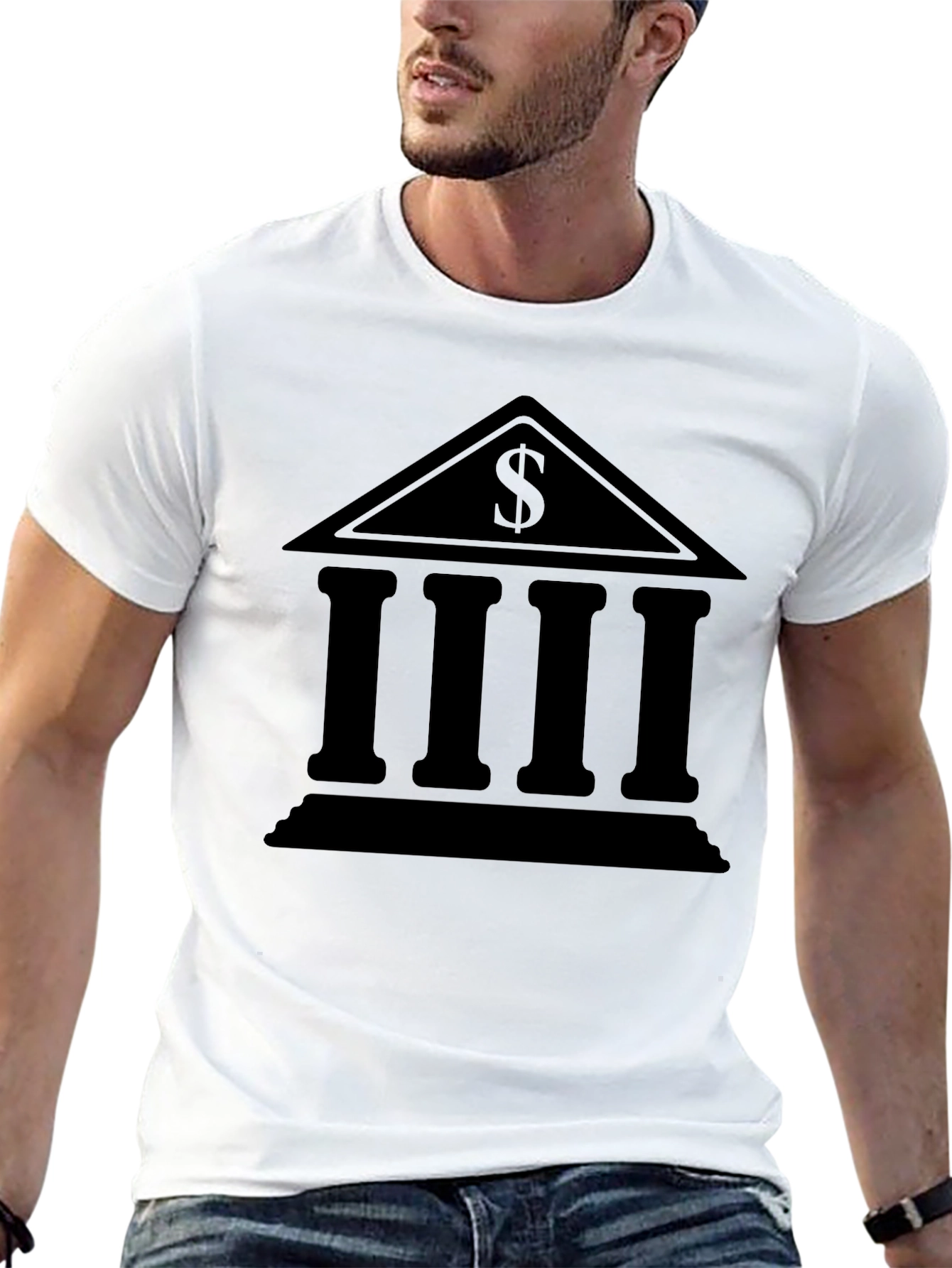 Bank Building Dollar Sign Graphic Black T-Shirt