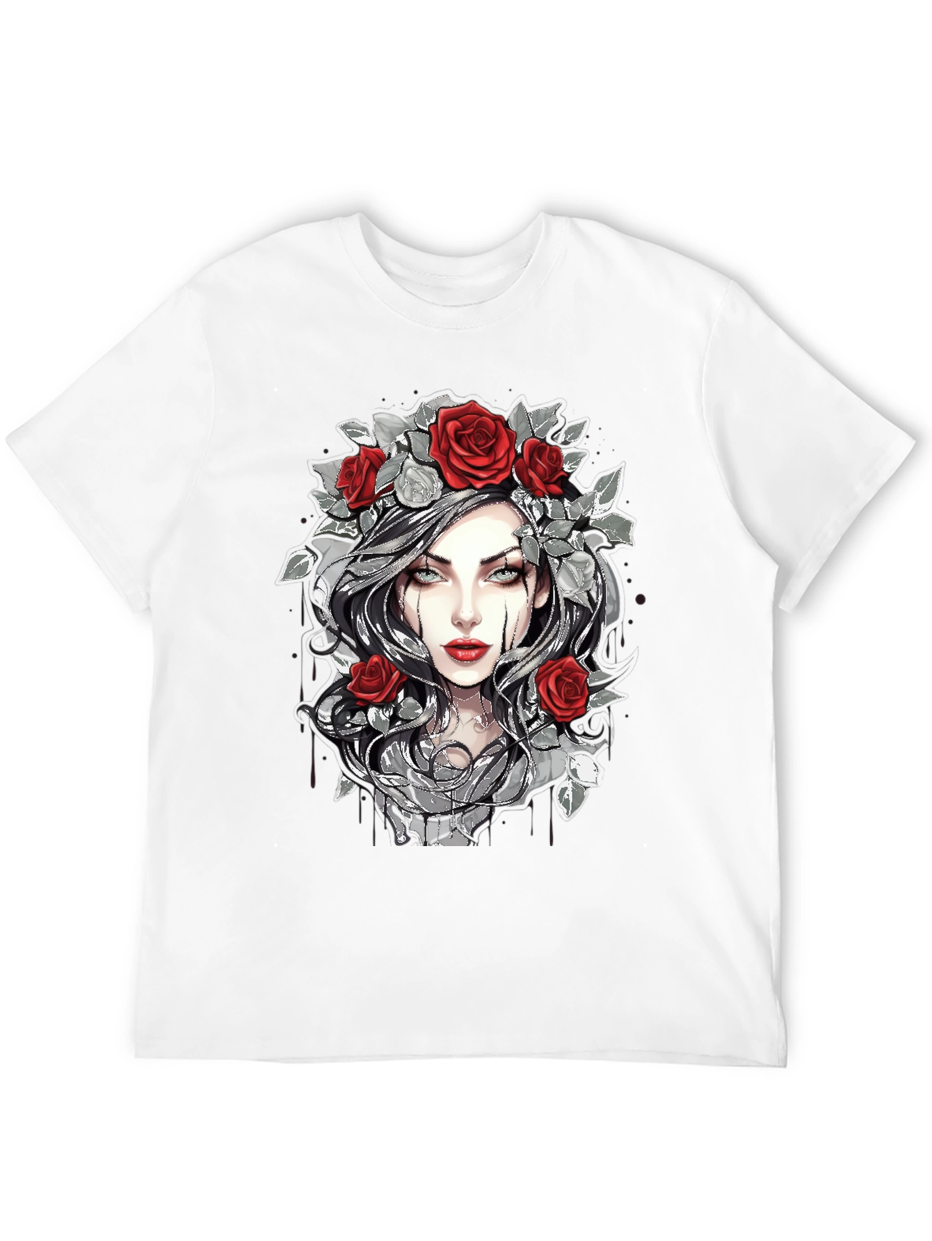 Rose Crown Gothic Tee - Stylish Graphic Print T-Shirt