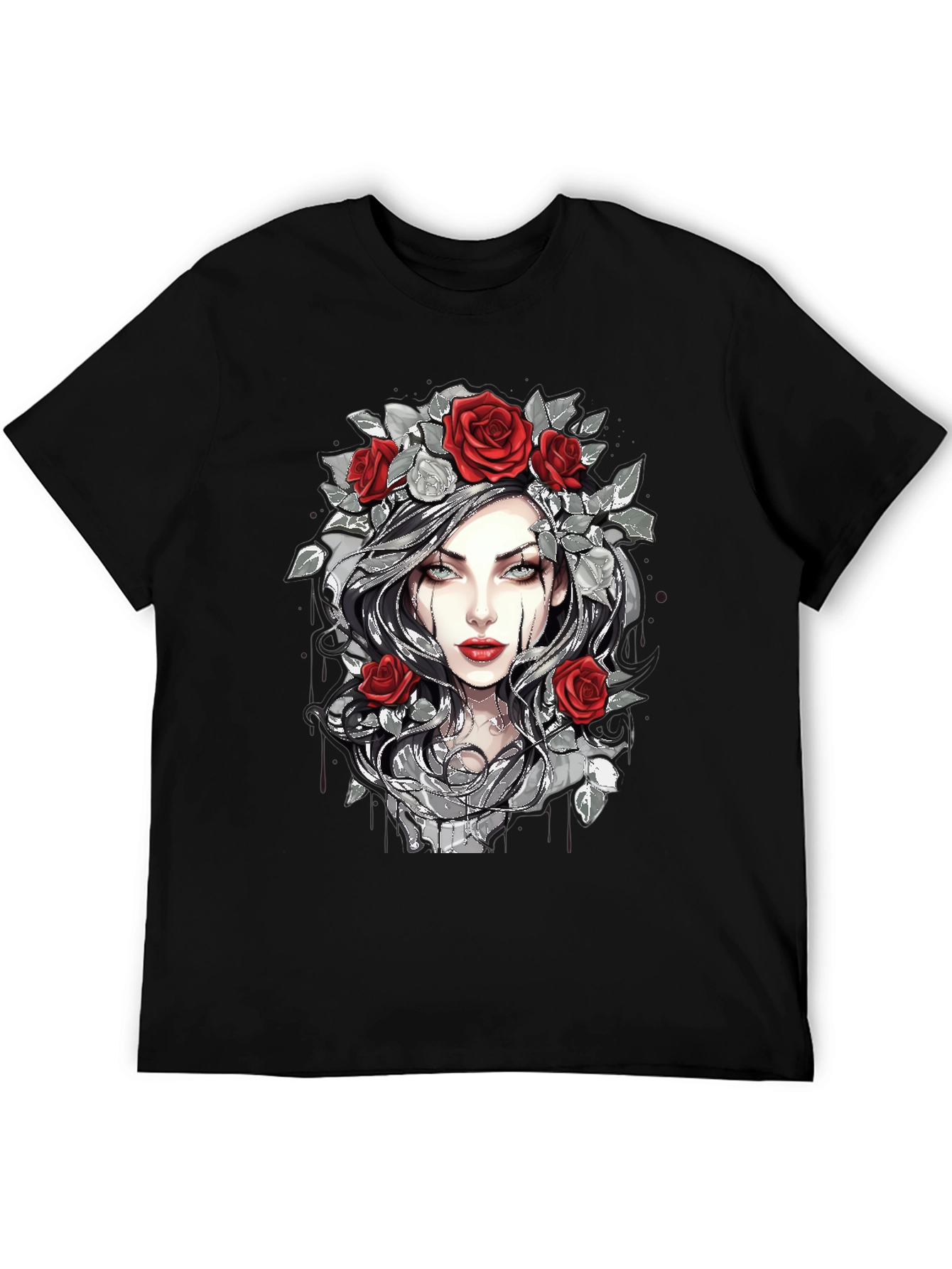 Rose Crown Gothic Tee - Stylish Graphic Print T-Shirt