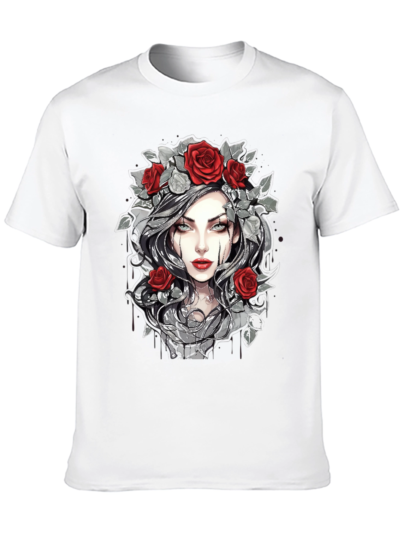 Rose Crown Gothic Tee - Stylish Graphic Print T-Shirt