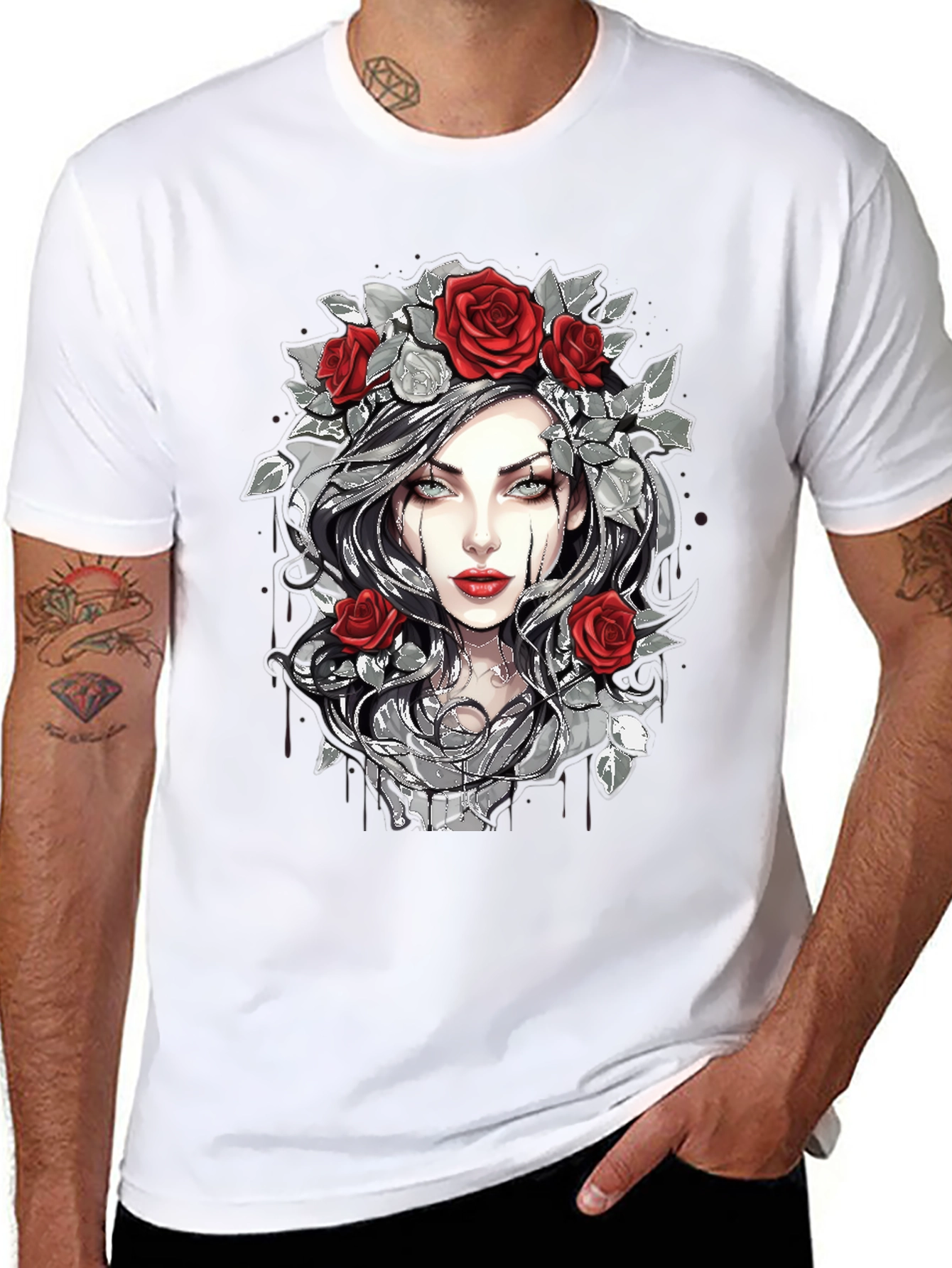Rose Crown Gothic Tee - Stylish Graphic Print T-Shirt