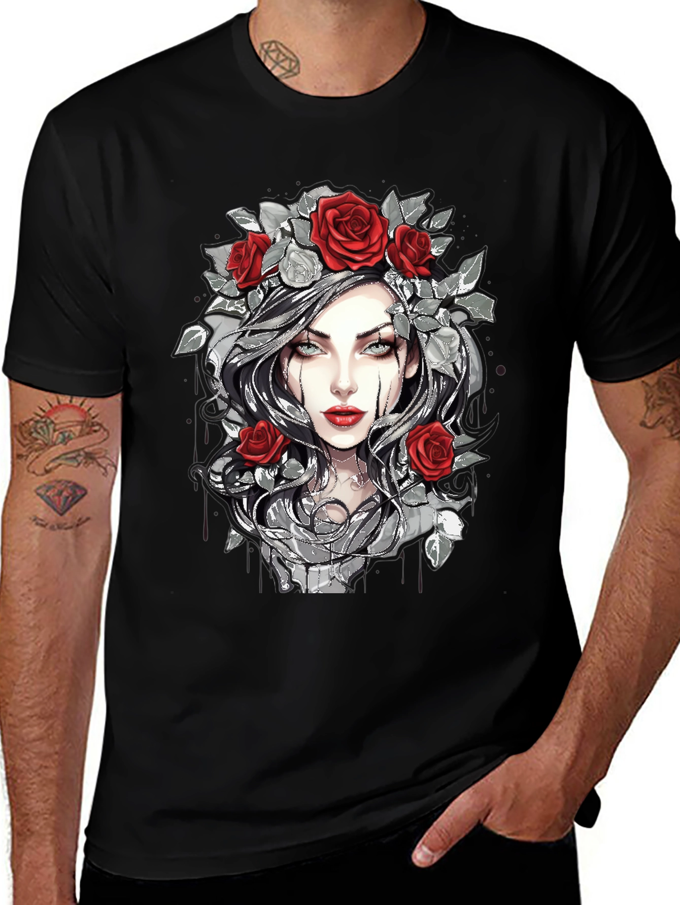 Rose Crown Gothic Tee - Stylish Graphic Print T-Shirt