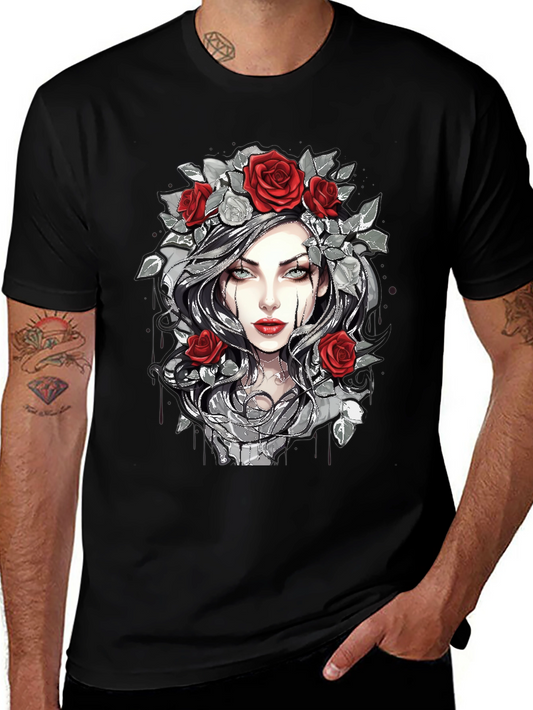 Rose Crown Gothic Tee - Stylish Graphic Print T-Shirt