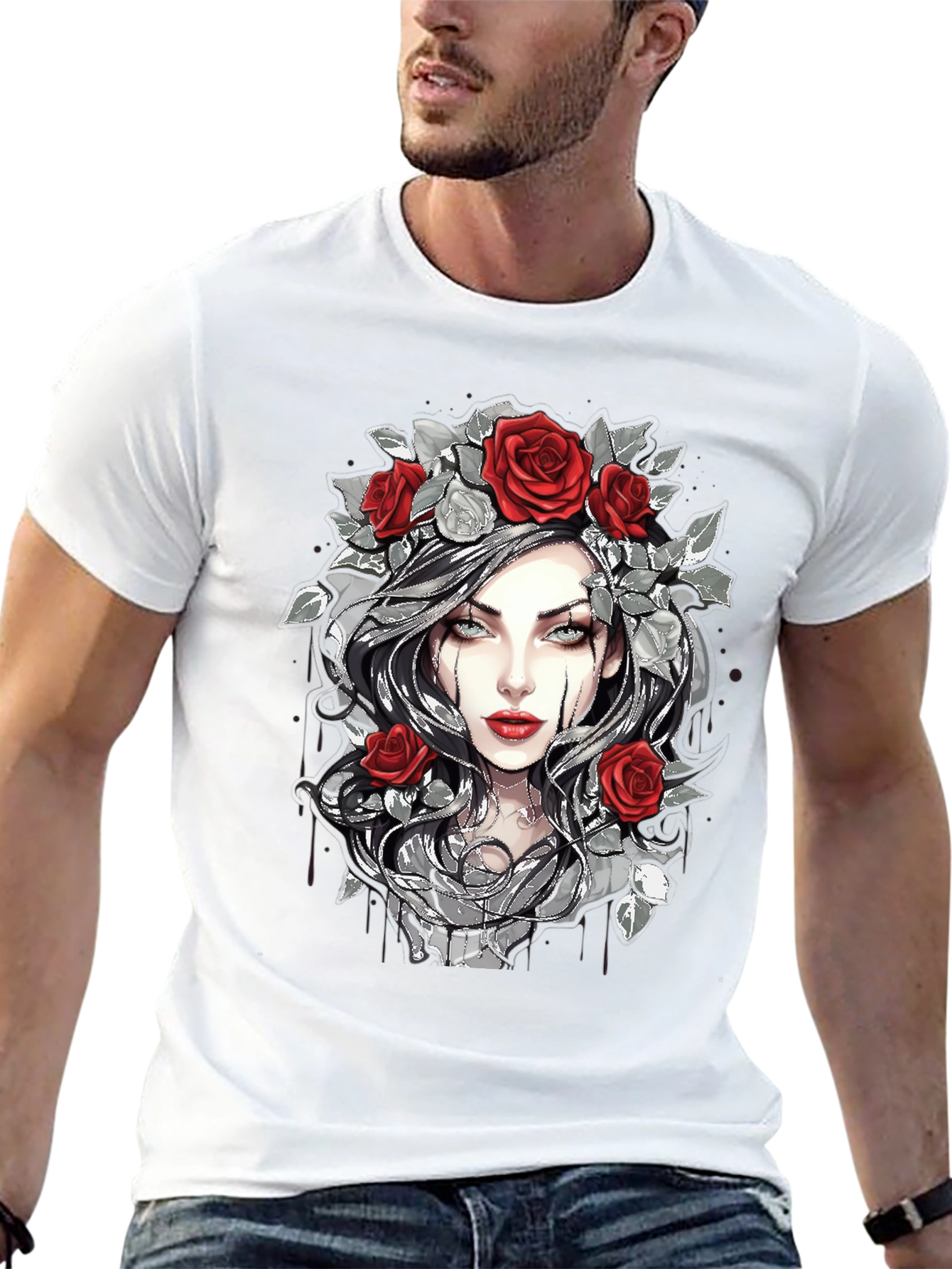 Rose Crown Gothic Tee - Stylish Graphic Print T-Shirt