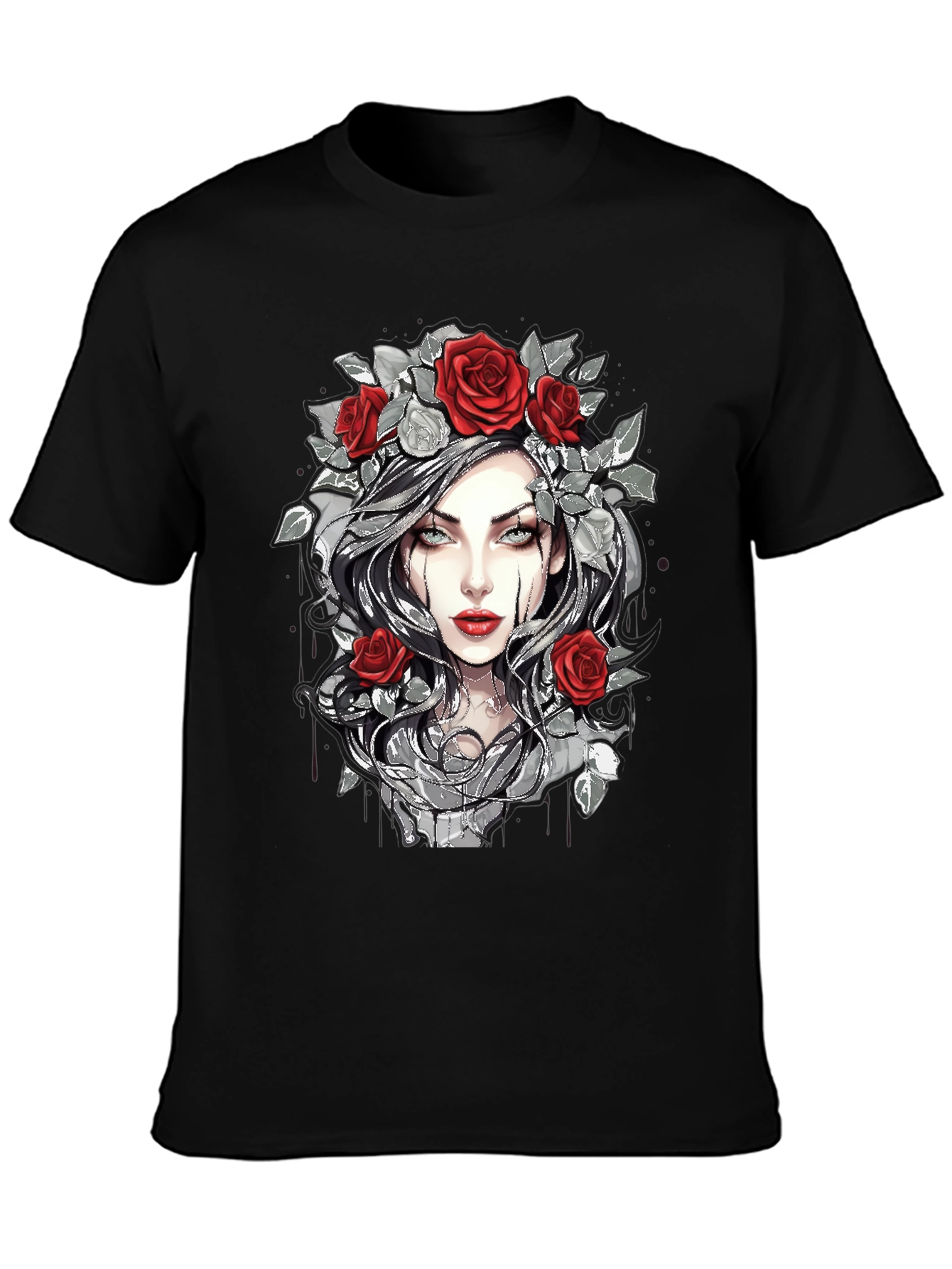 Rose Crown Gothic Tee - Stylish Graphic Print T-Shirt