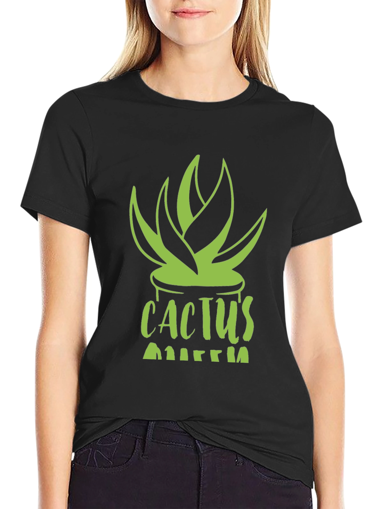 Cactus Queen Black T-Shirt - Stylish Plant Lover Tee