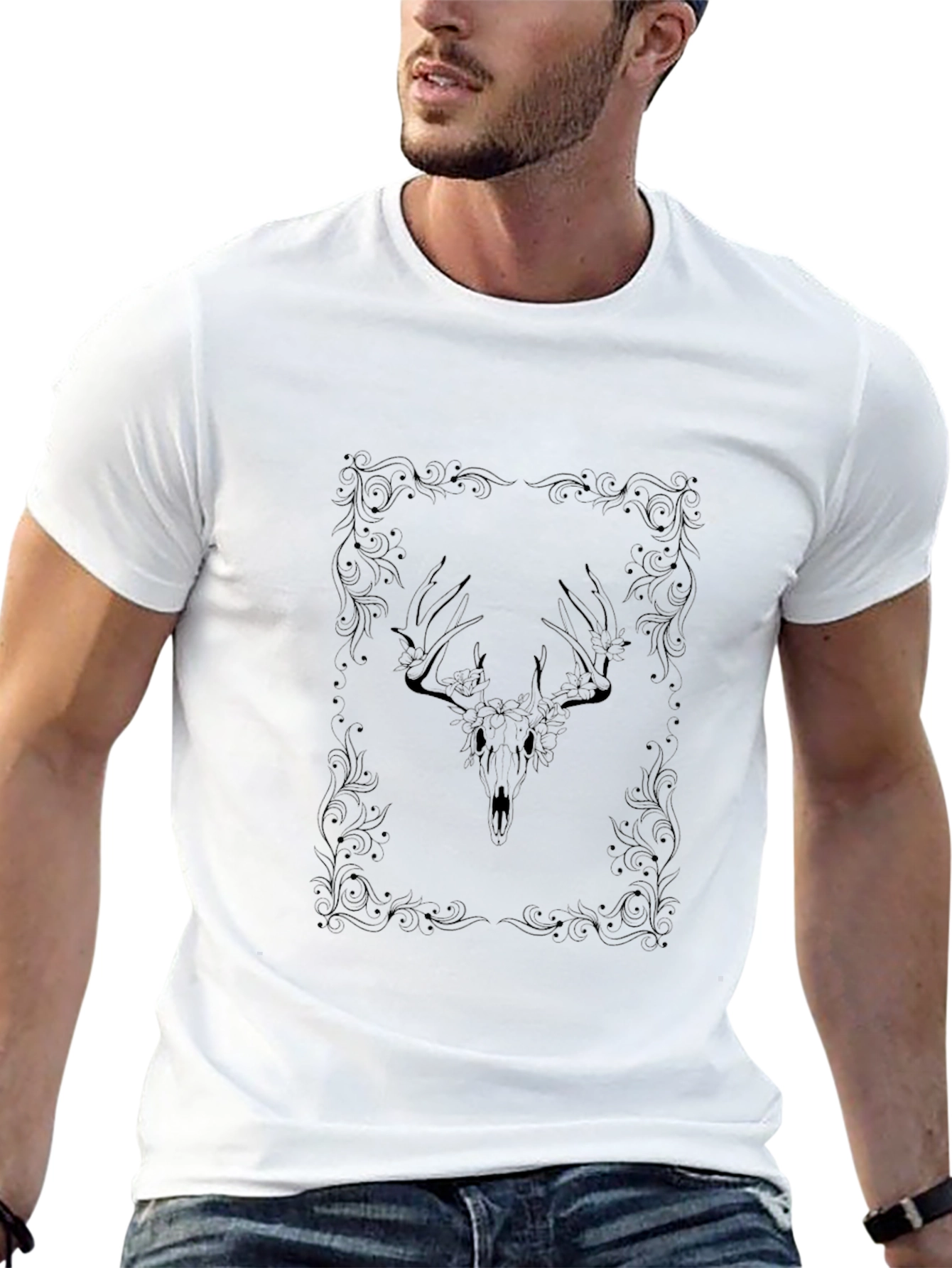 Deer Skull Floral Frame Graphic Tee