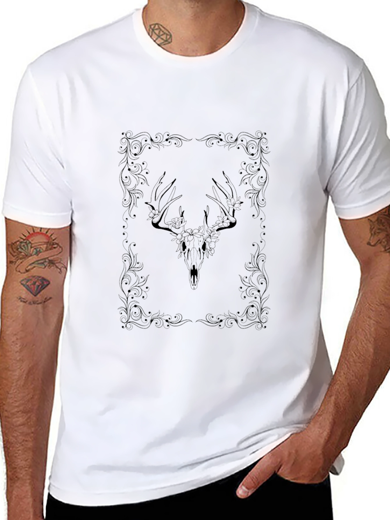 Deer Skull Floral Frame Graphic Tee