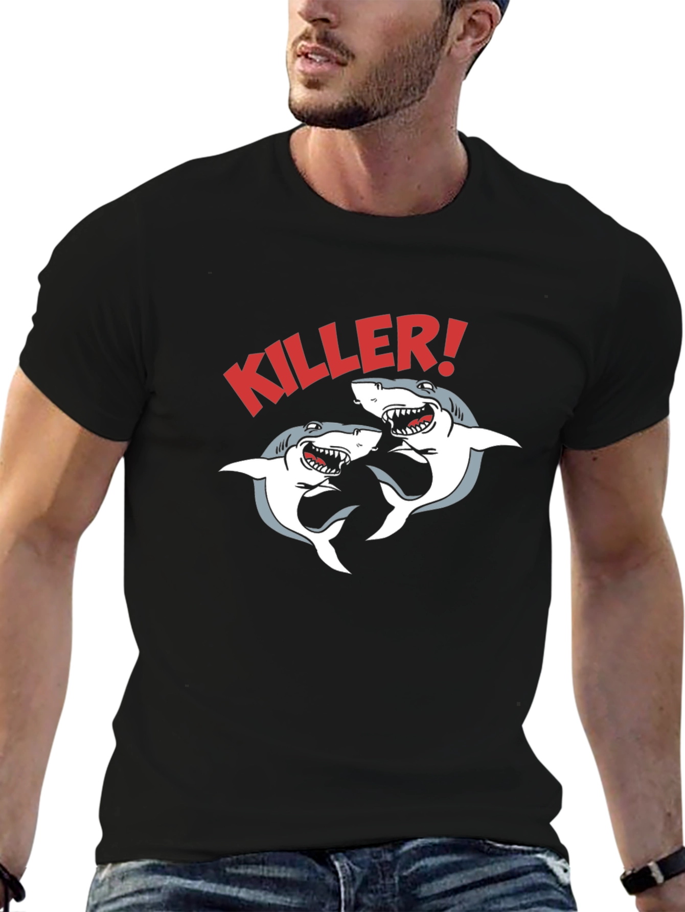 Killer Sharks Graphic Black T-Shirt