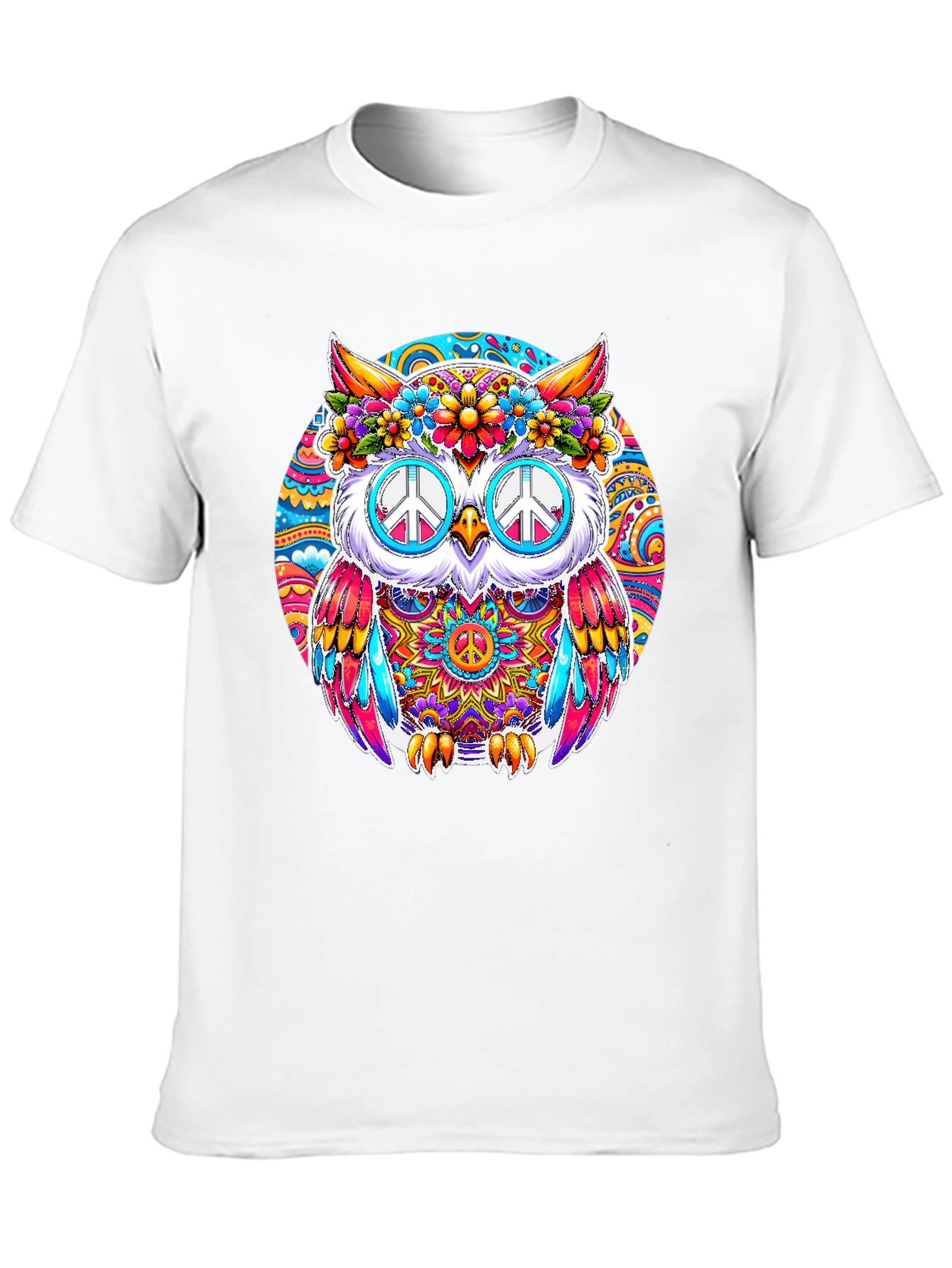 Hippie Owl Graphic Tee - Peace Sign Sunglasses