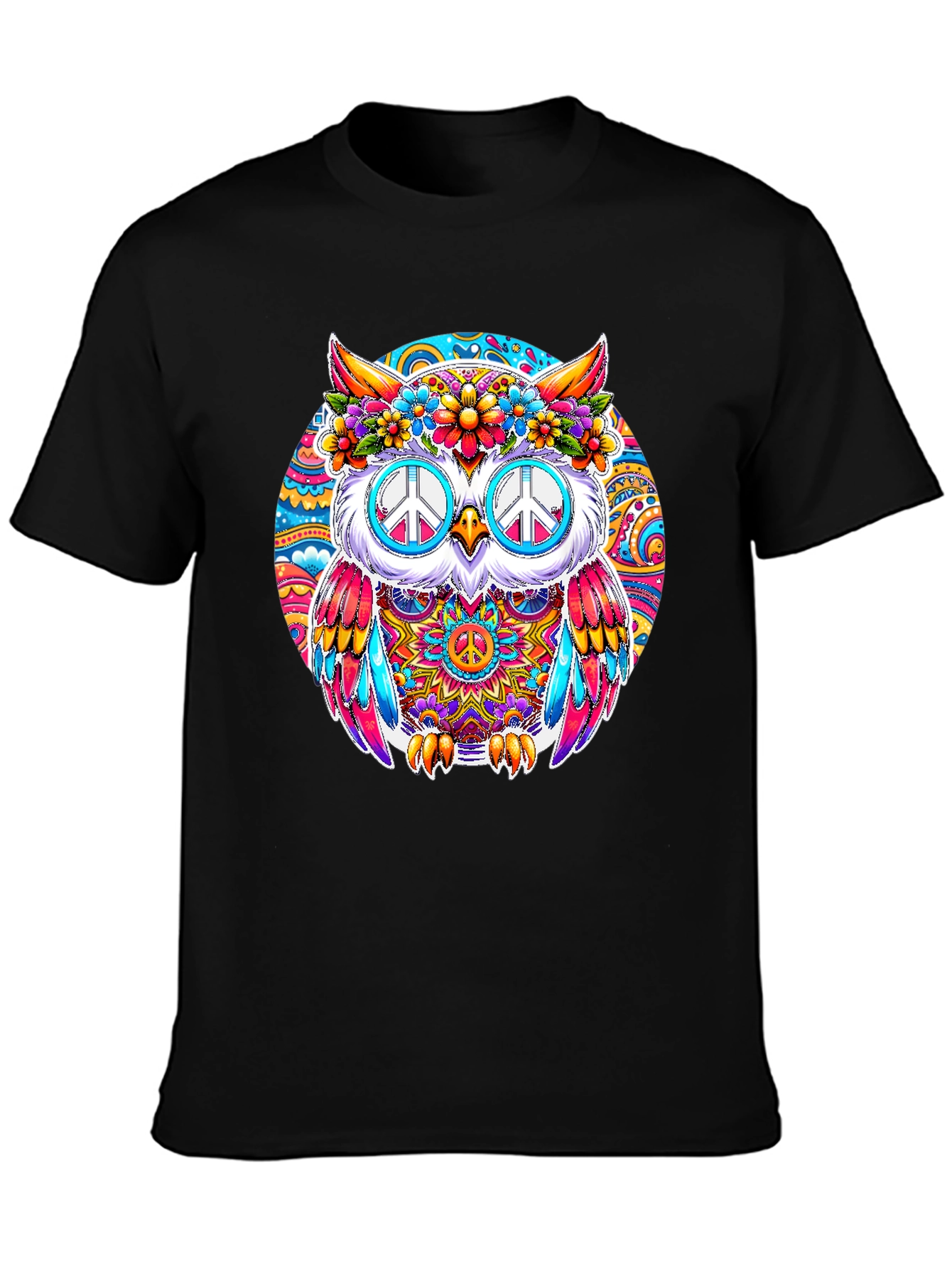 Hippie Owl Graphic Tee - Peace Sign Sunglasses