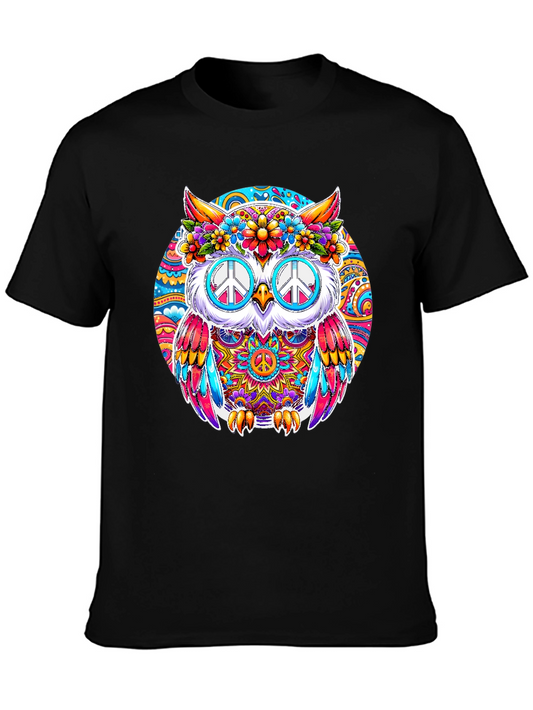 Hippie Owl Graphic Tee - Peace Sign Sunglasses