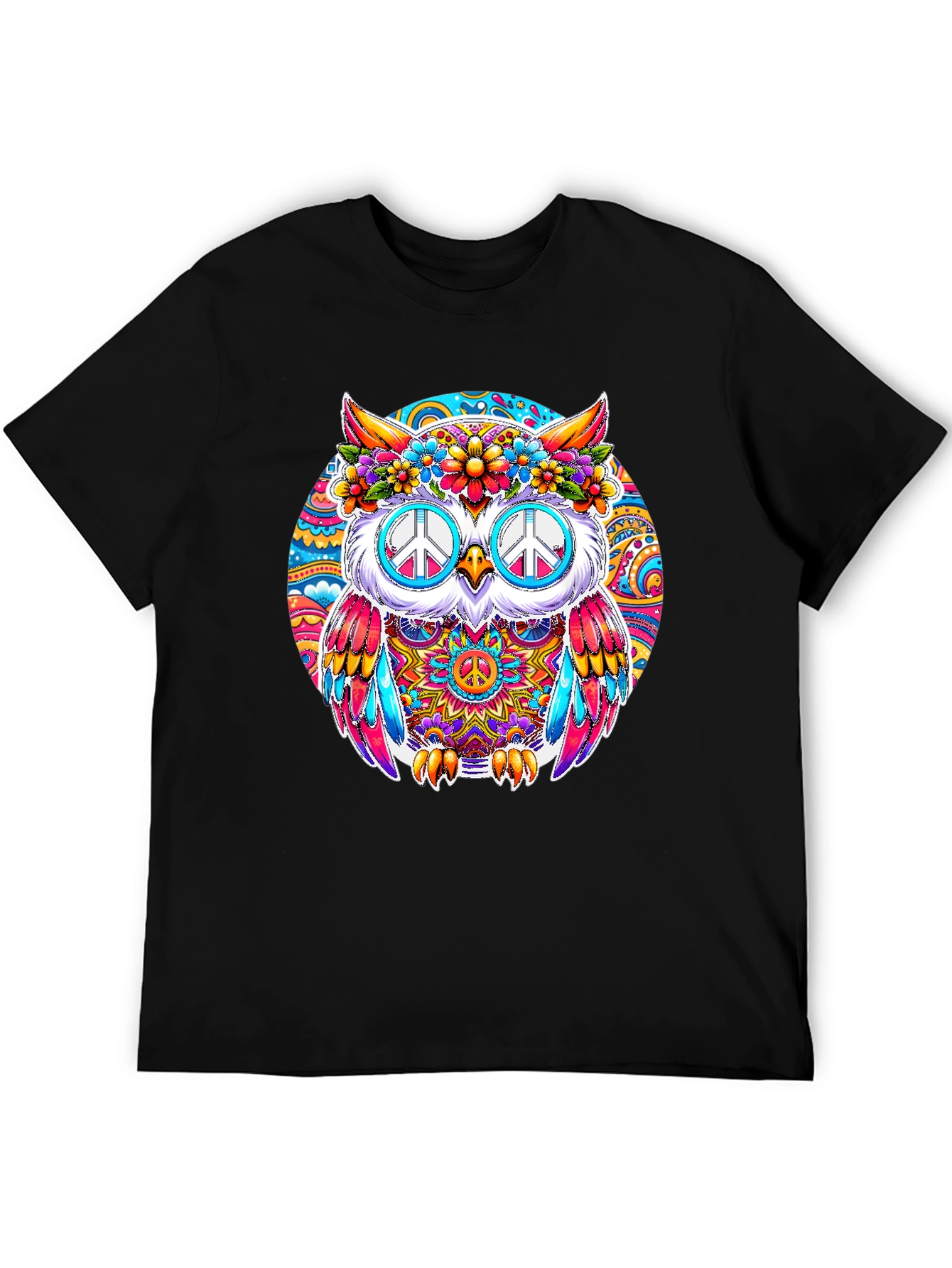 Hippie Owl Graphic Tee - Peace Sign Sunglasses
