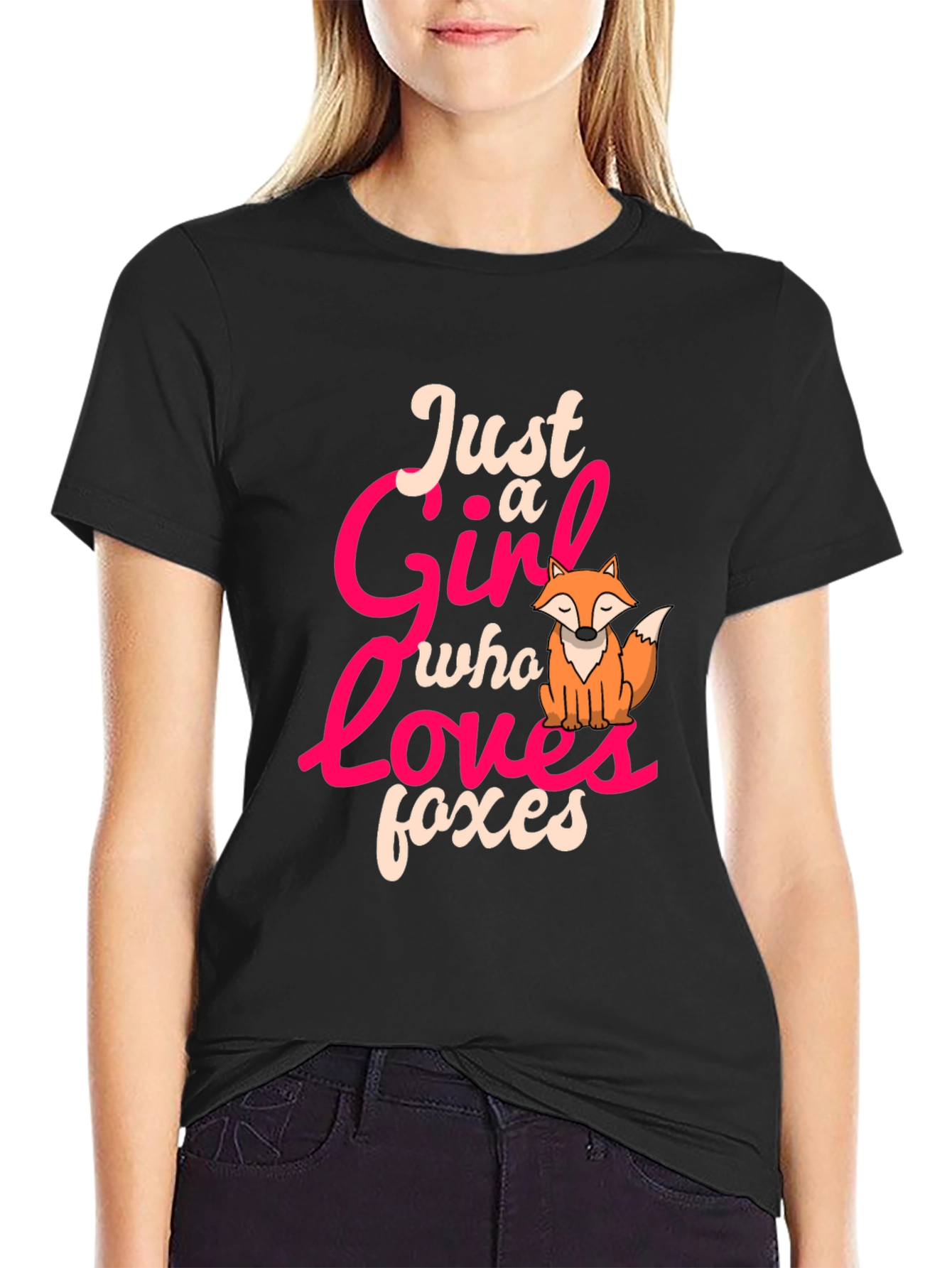 Just a Girl Who Loves Foxes Black T-Shirt