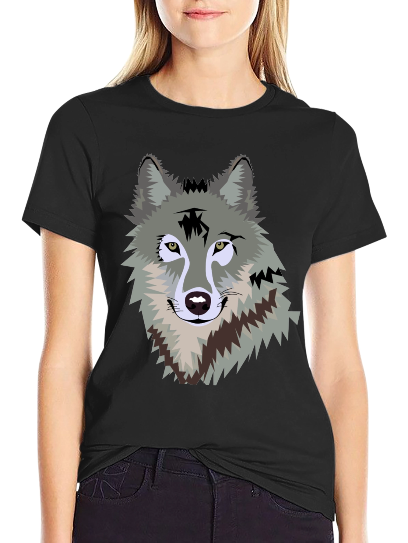 Wolf Graphic Print Crew Neck T-Shirt