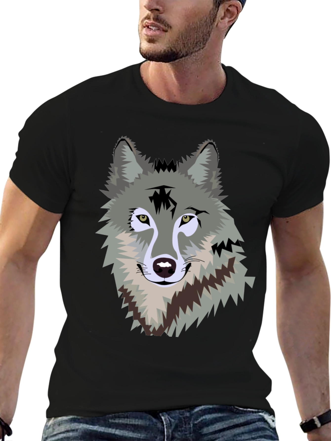 Wolf Graphic Print Crew Neck T-Shirt