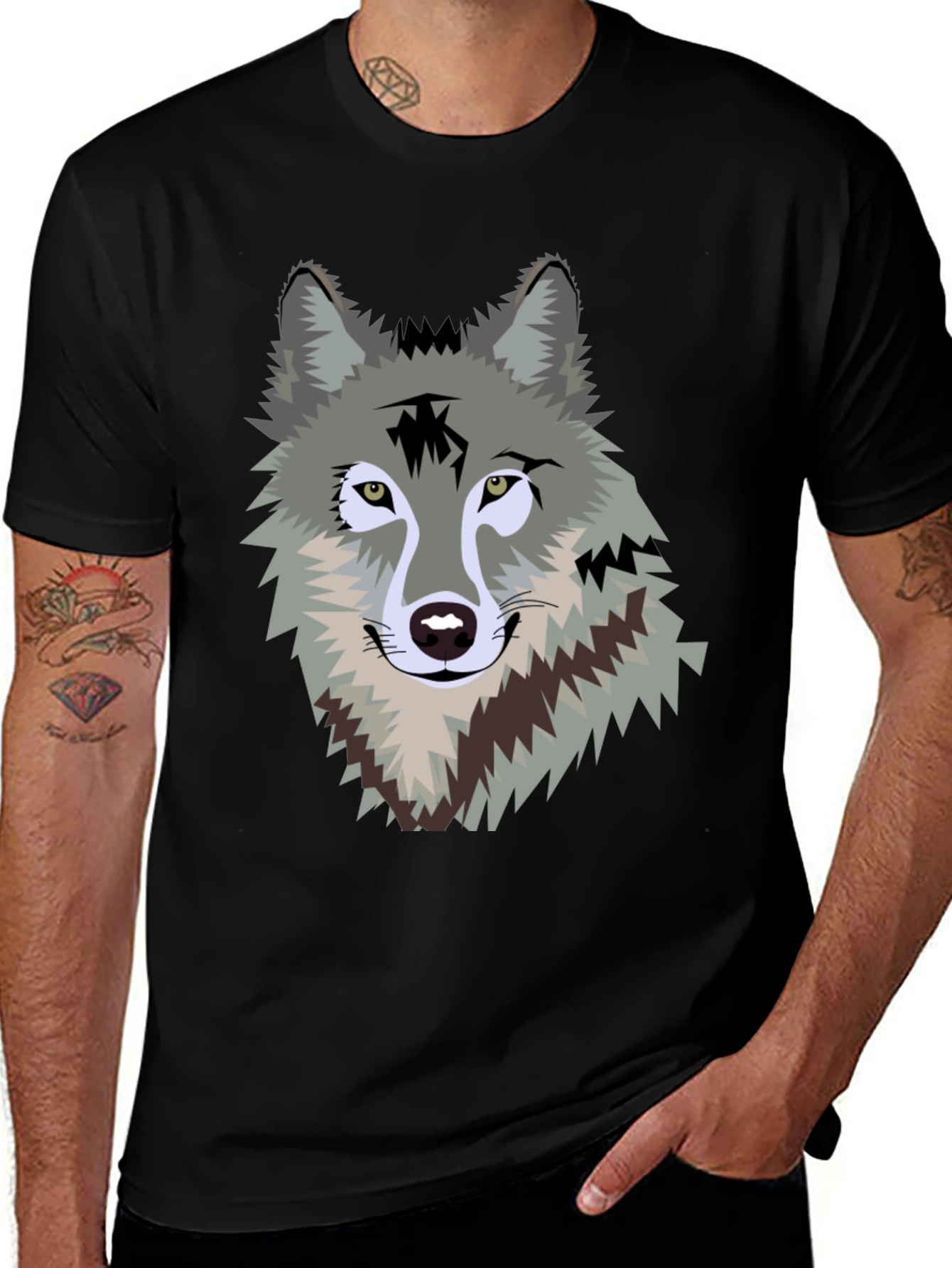 Wolf Graphic Print Crew Neck T-Shirt
