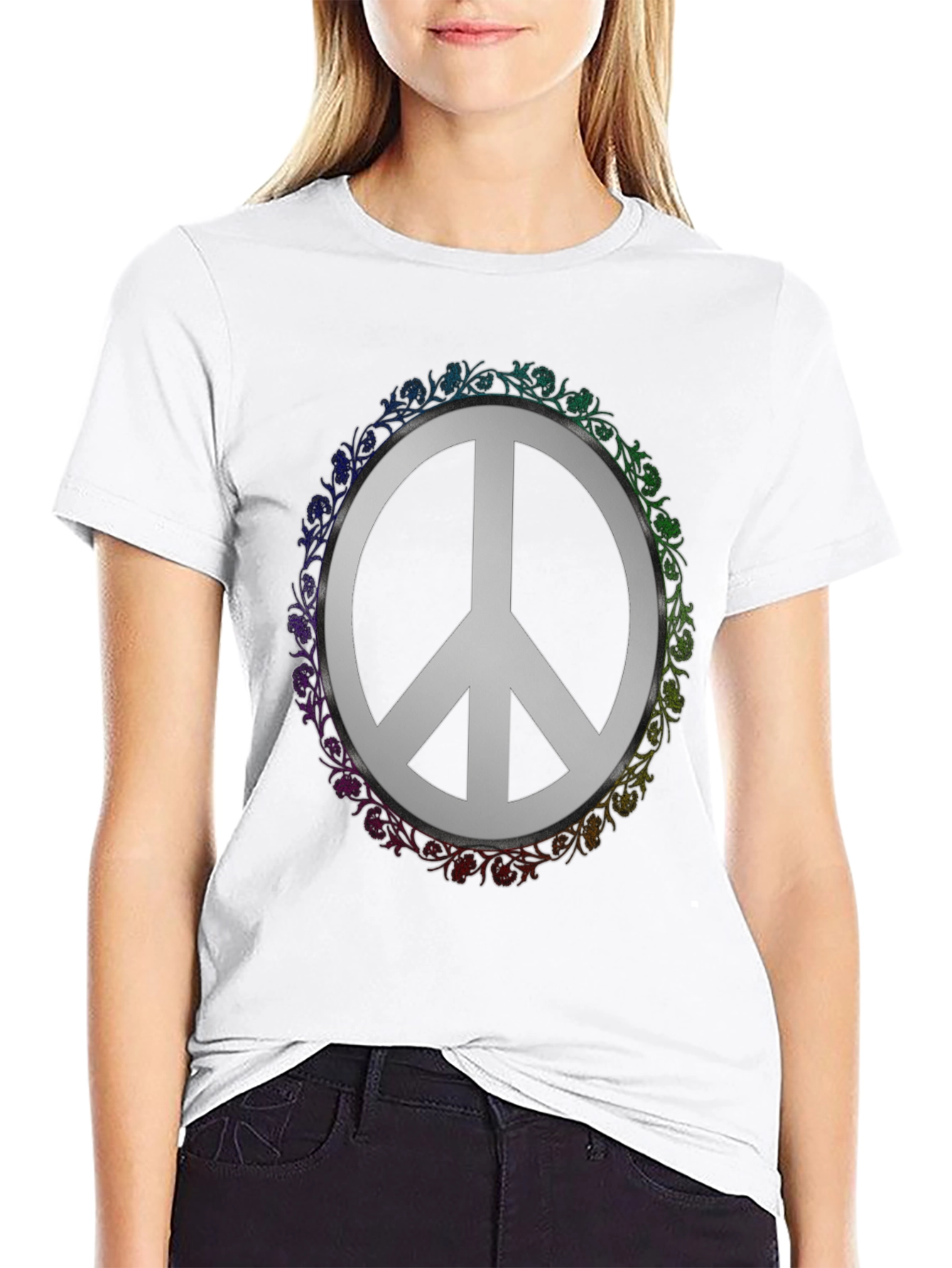 Peace Sign Graphic Tee - Floral Circle