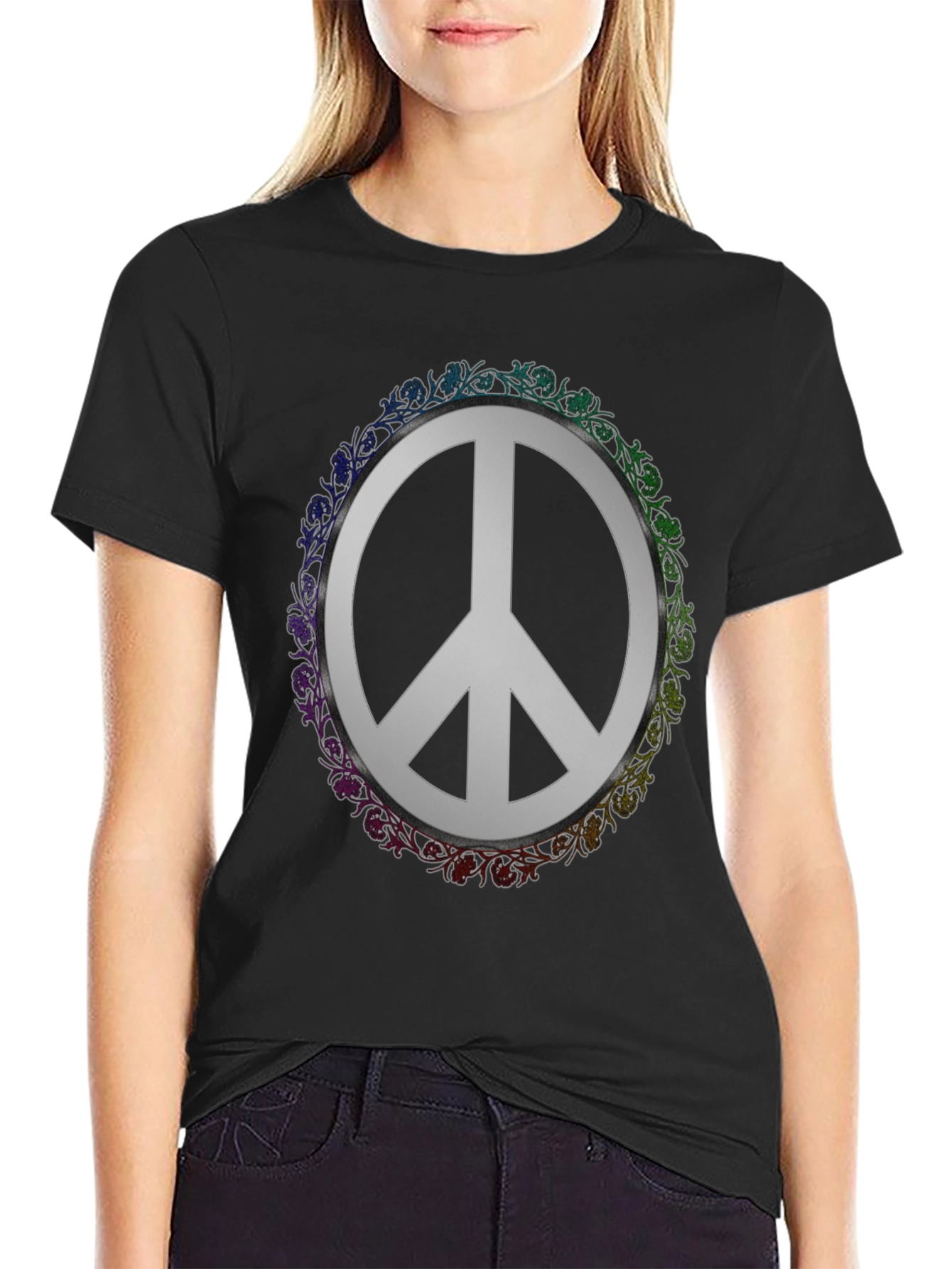 Peace Sign Graphic Tee - Floral Circle