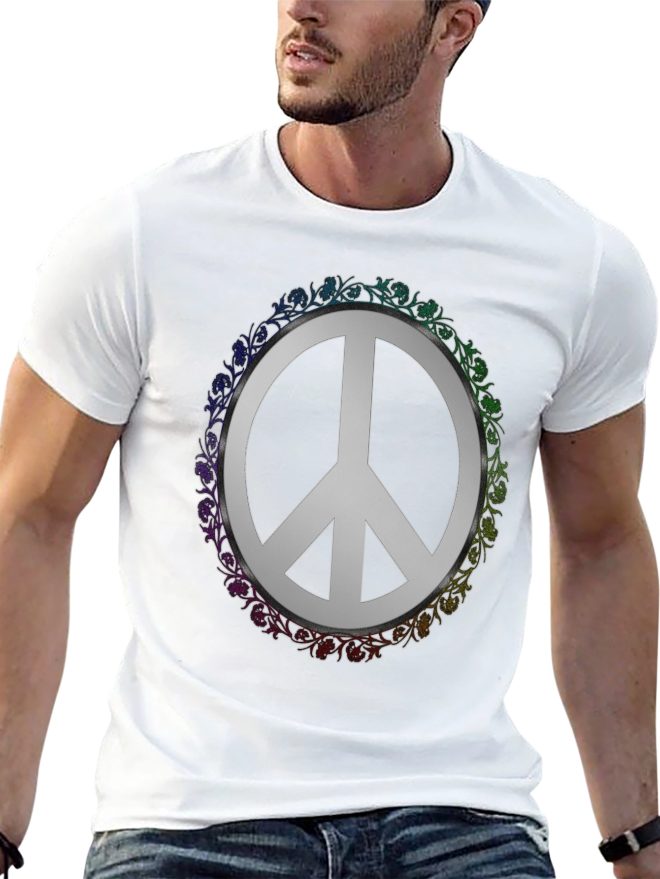 Peace Sign Graphic Tee - Floral Circle