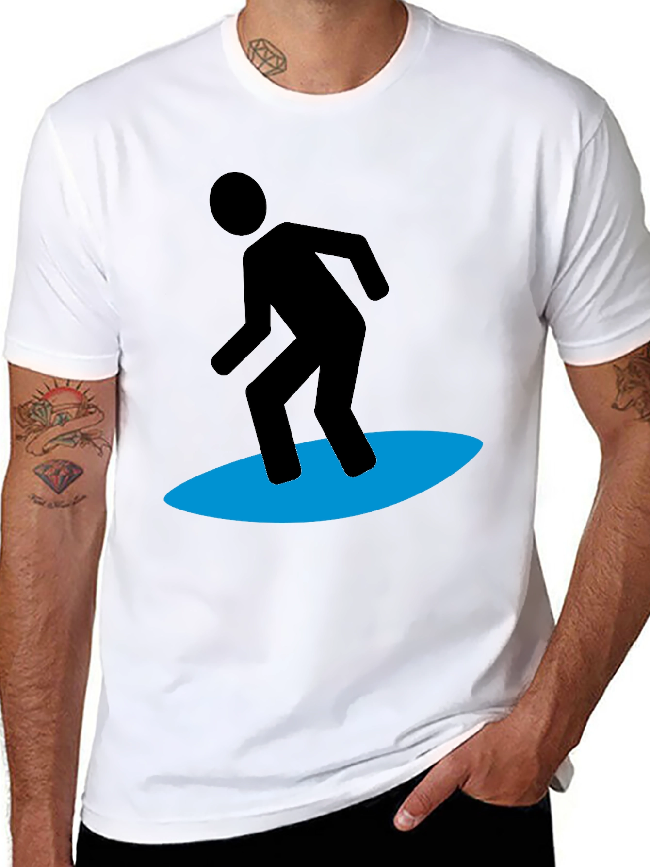 Surfing Silhouette Graphic Tee - Black Cotton Blend