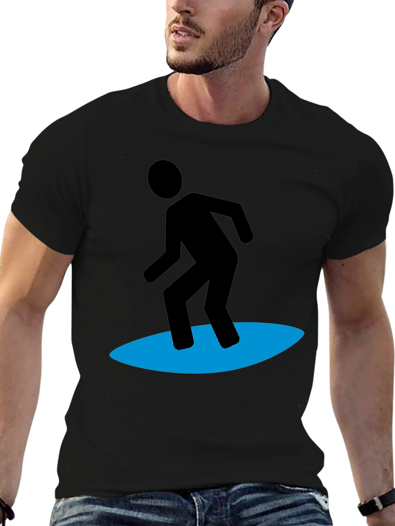 Surfing Silhouette Graphic Tee - Black Cotton Blend