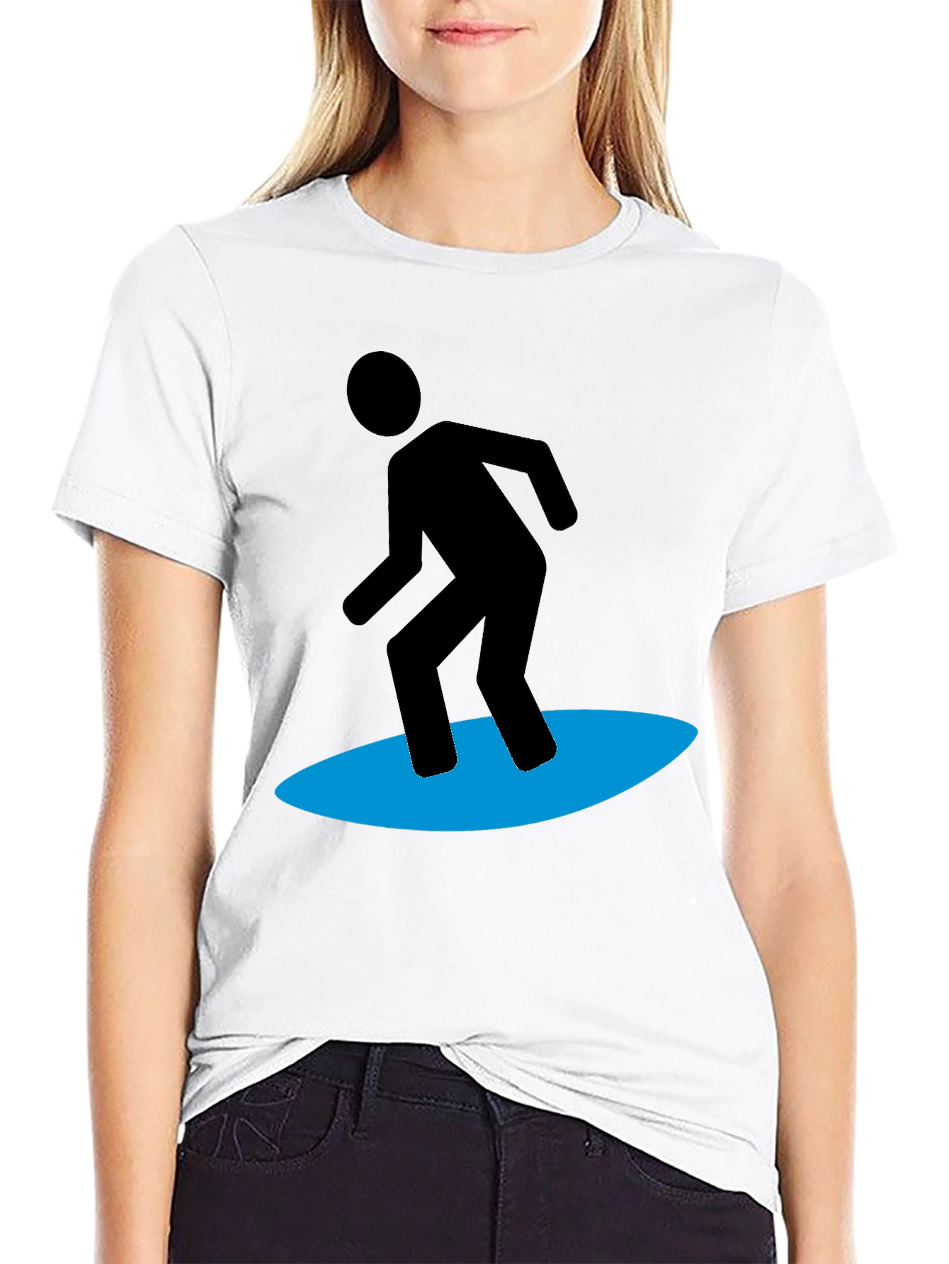 Surfing Silhouette Graphic Tee - Black Cotton Blend