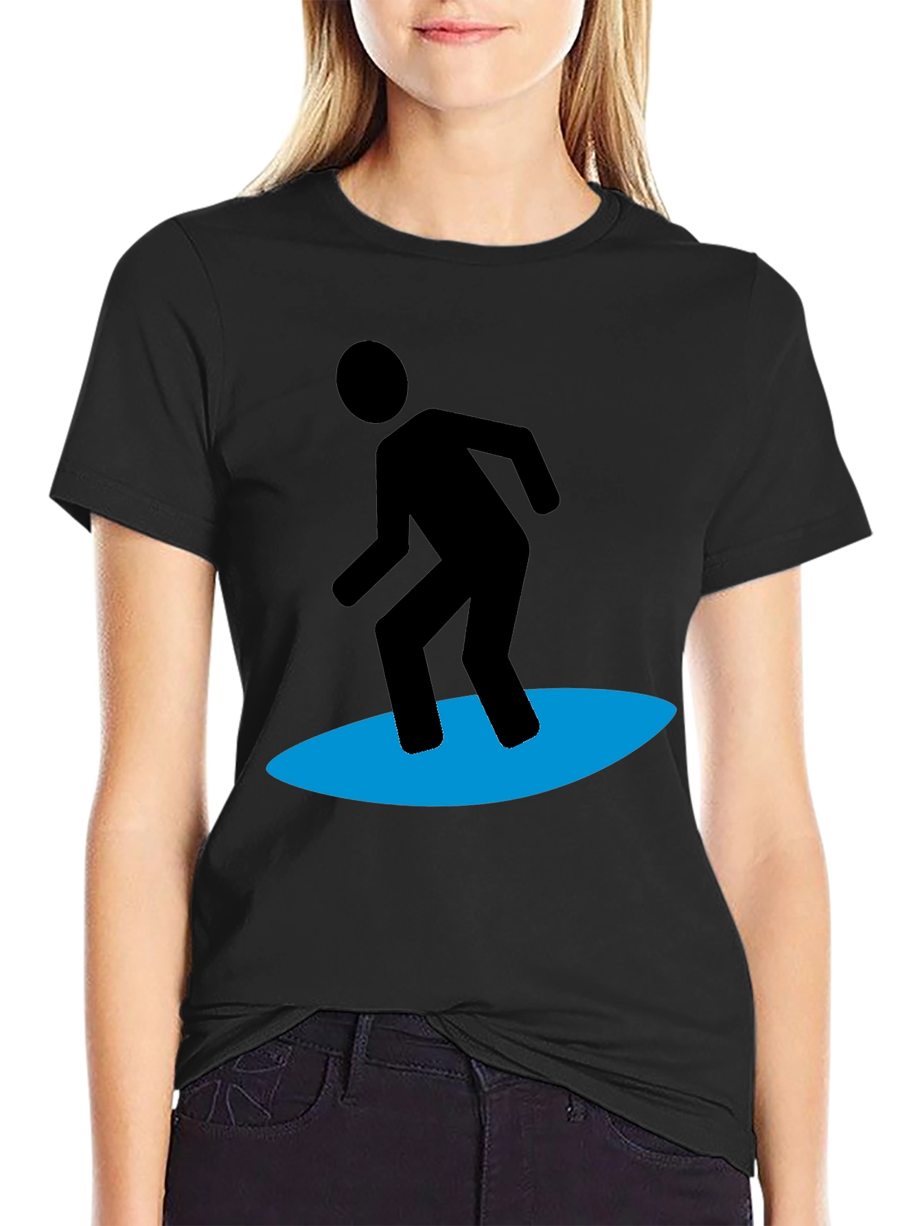 Surfing Silhouette Graphic Tee - Black Cotton Blend