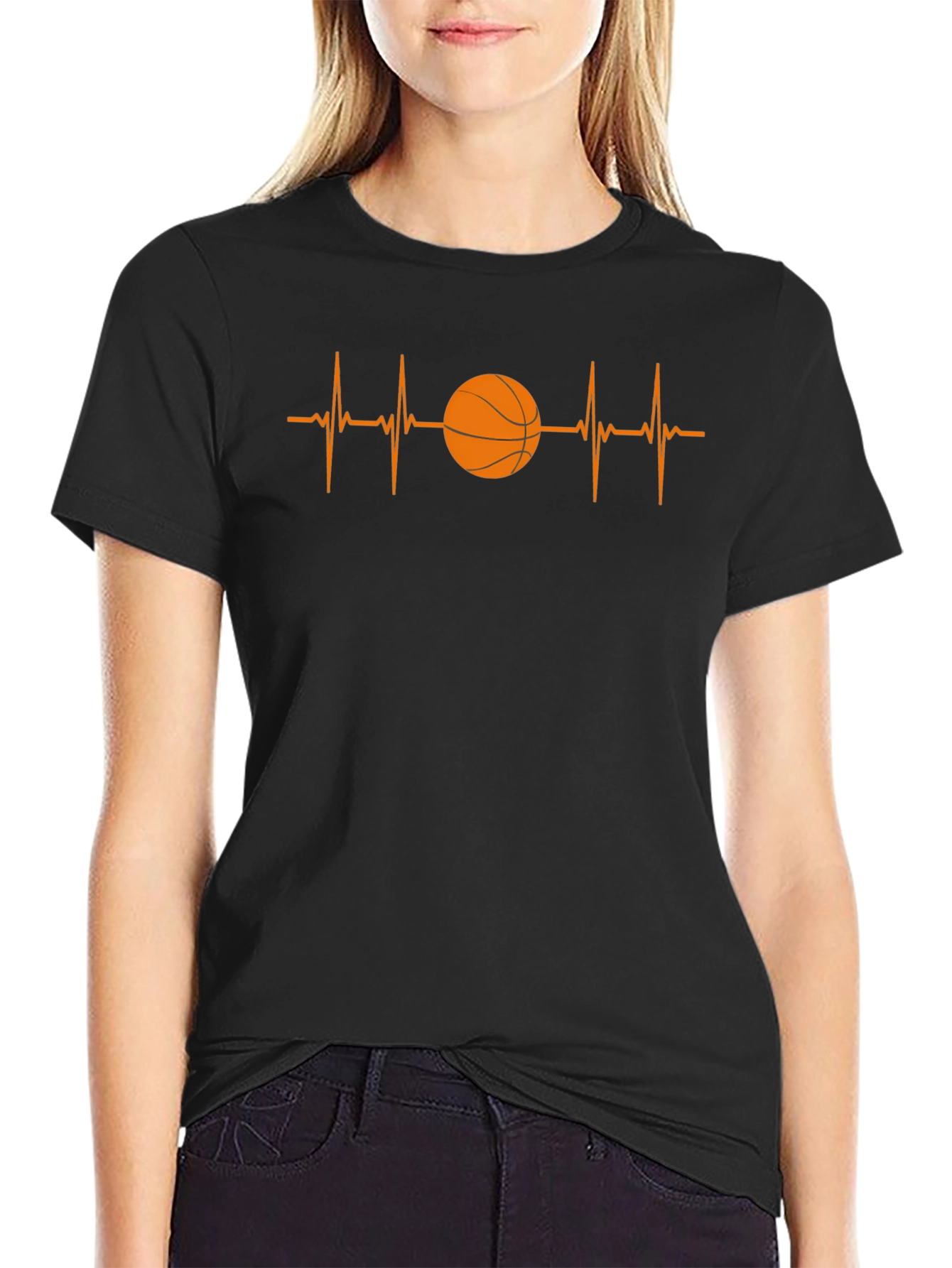 Basketball Heartbeat T-Shirt - Black Graphic Tee