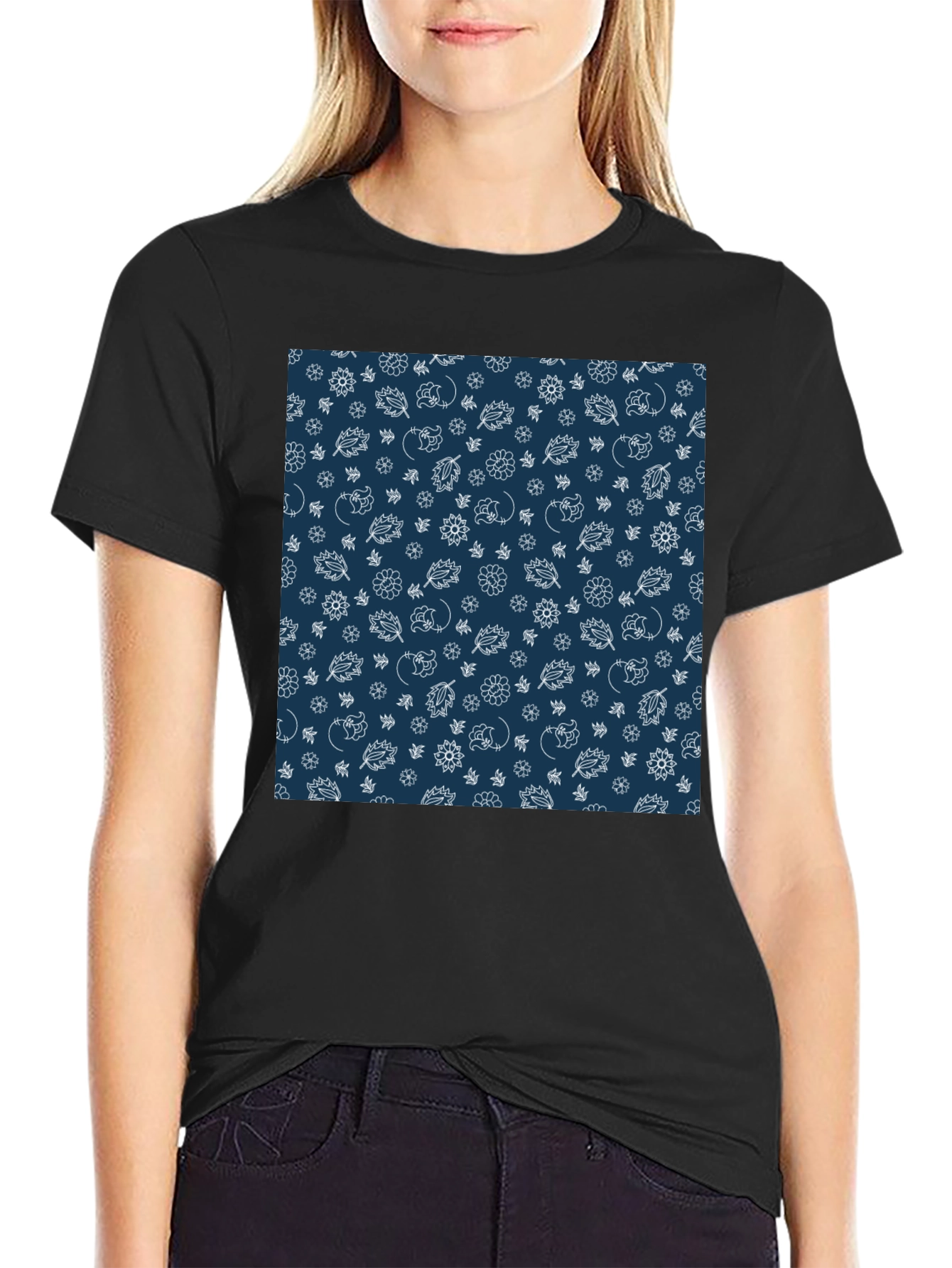 Navy Floral Pattern T-Shirt