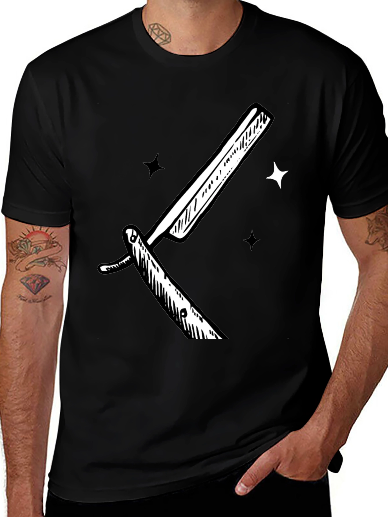 Retro Straight Razor Graphic Tee - Black