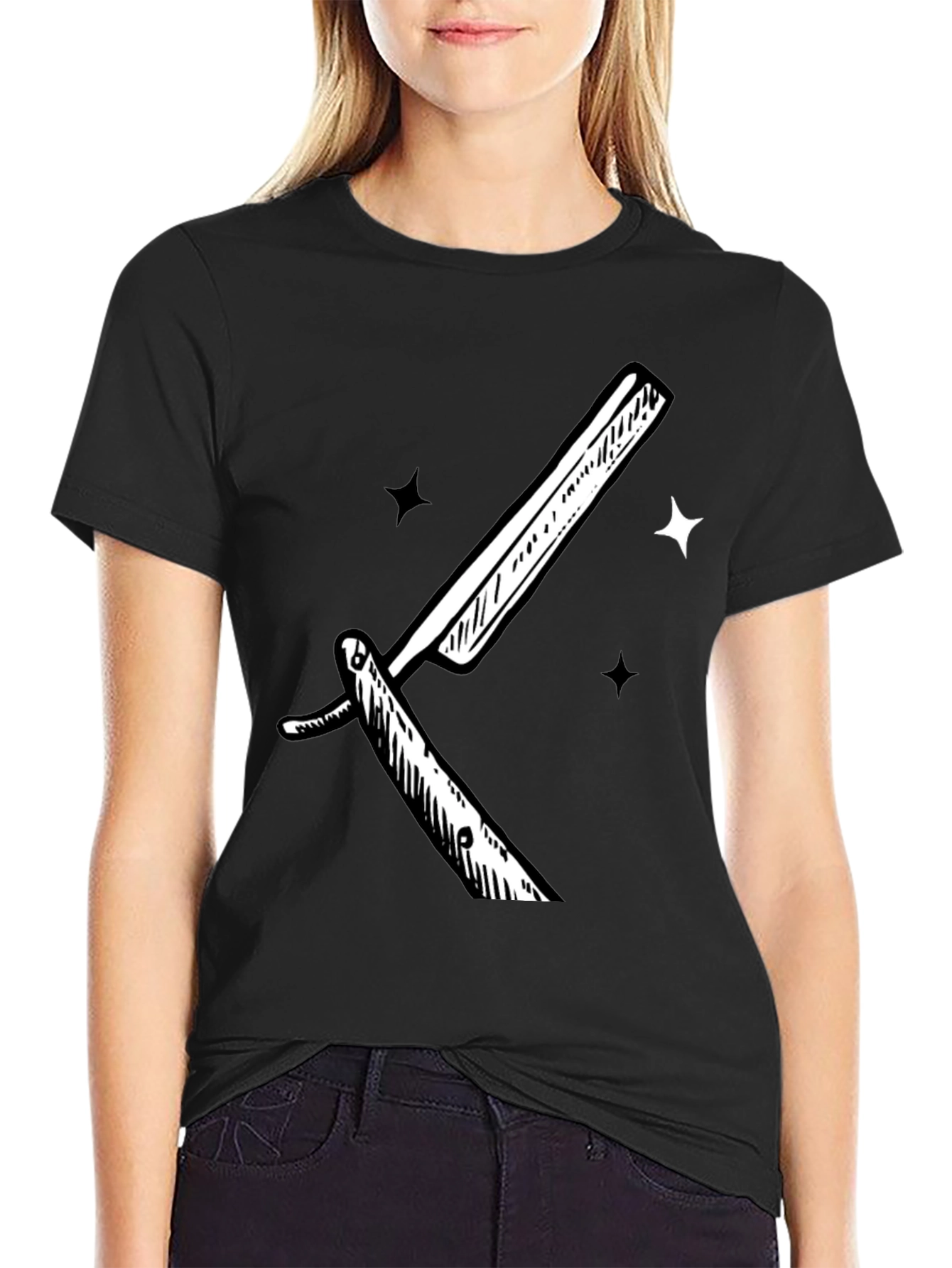 Retro Straight Razor Graphic Tee - Black
