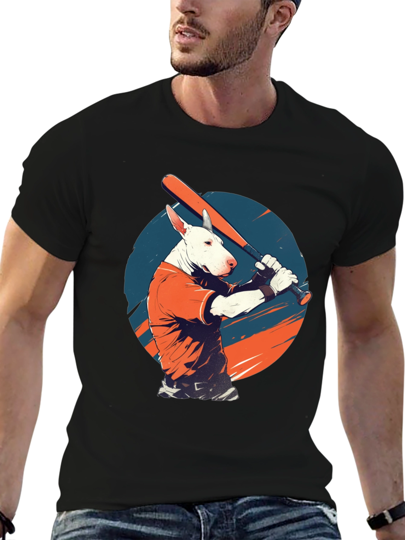Dog Baseball Player Graphic T-Shirt