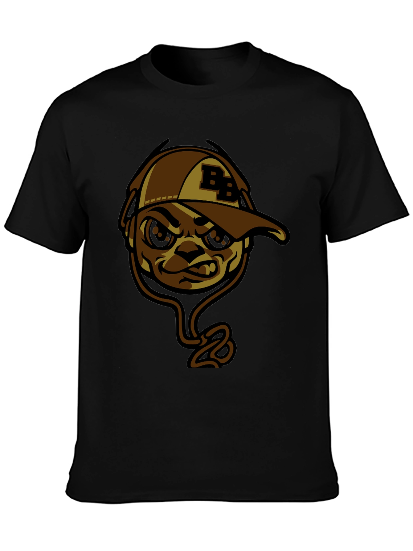 Cool BB Cap Cartoon Graphic Black T-Shirt