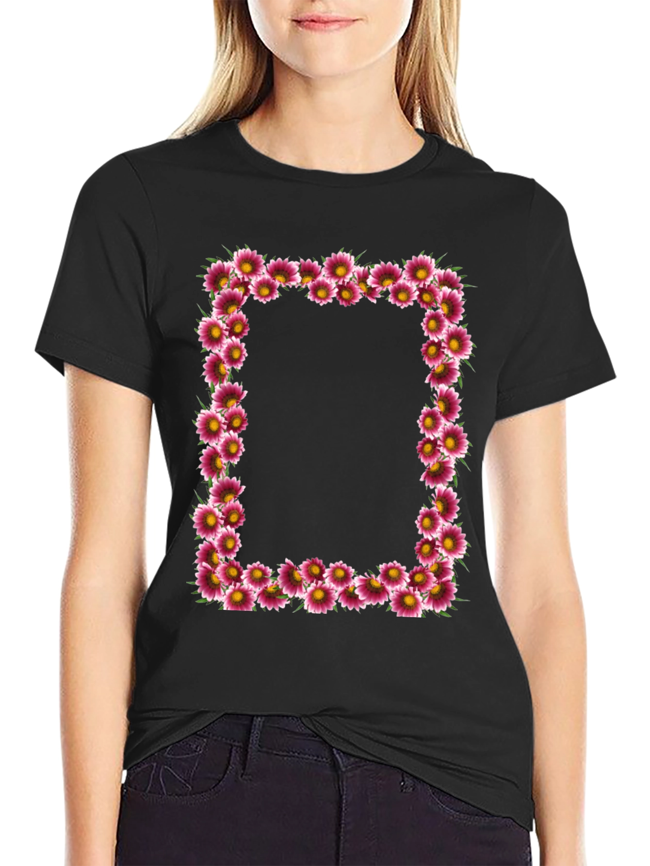 Floral Frame Black T-Shirt