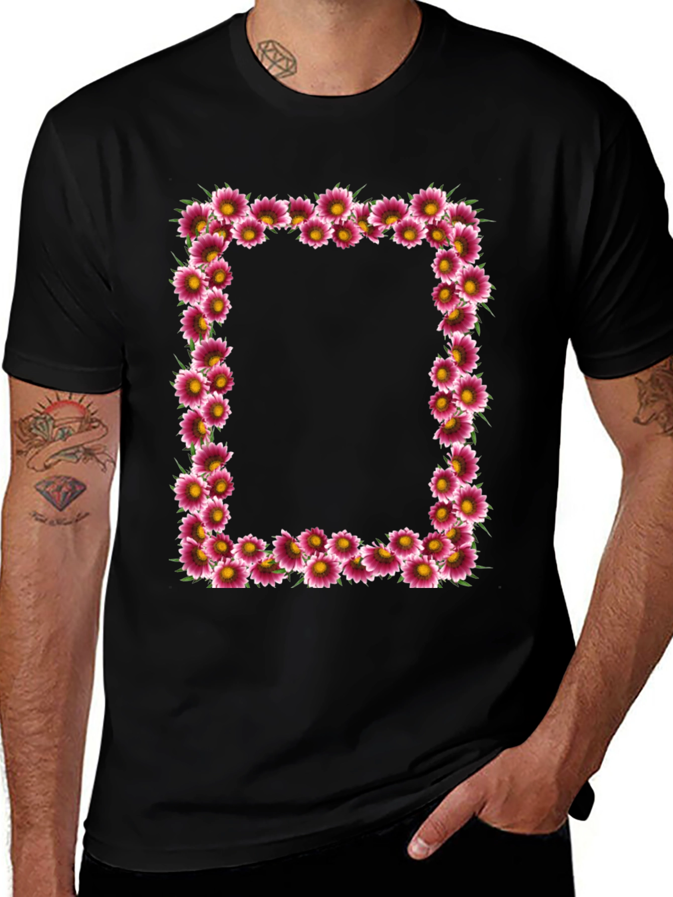 Floral Frame Black T-Shirt