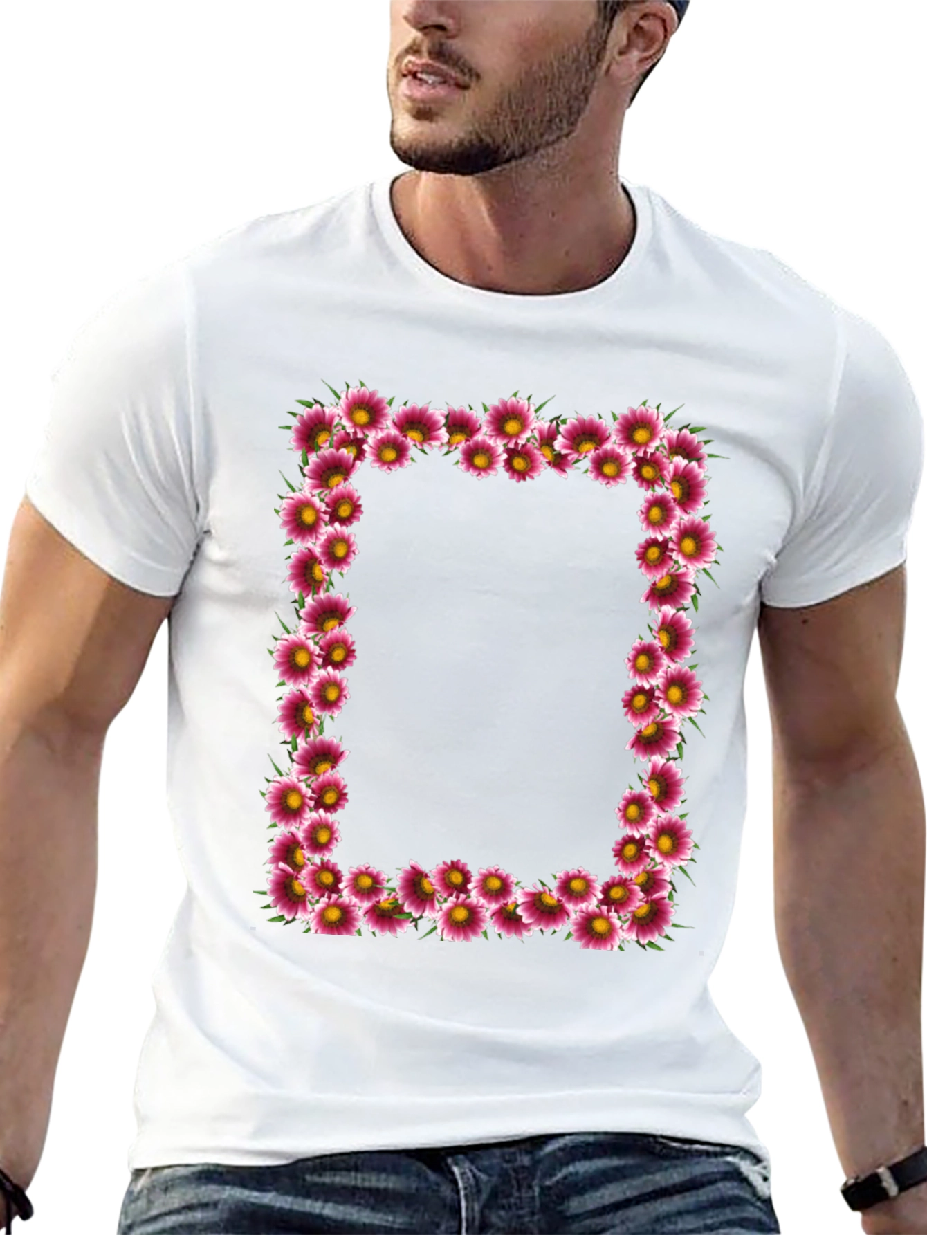 Floral Frame Black T-Shirt